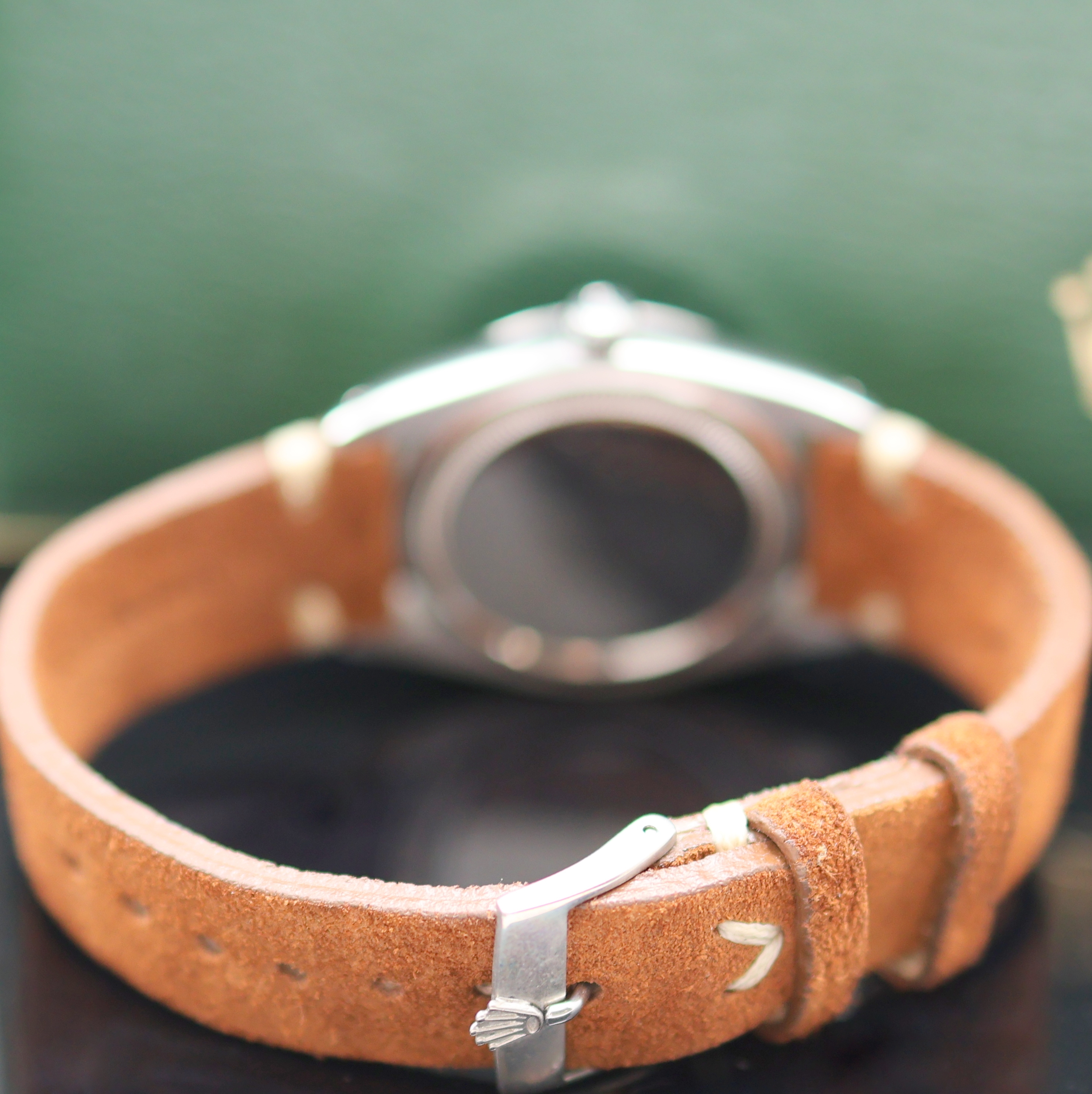 Detail b: ROLEX Oysterdate Precision Armbanduhr in Edelstahl Referenz 6694, Schweiz um 1965, Handaufzug, 3-teil. Geh., Lederband m. orig. Dornschl., Boden u. ...