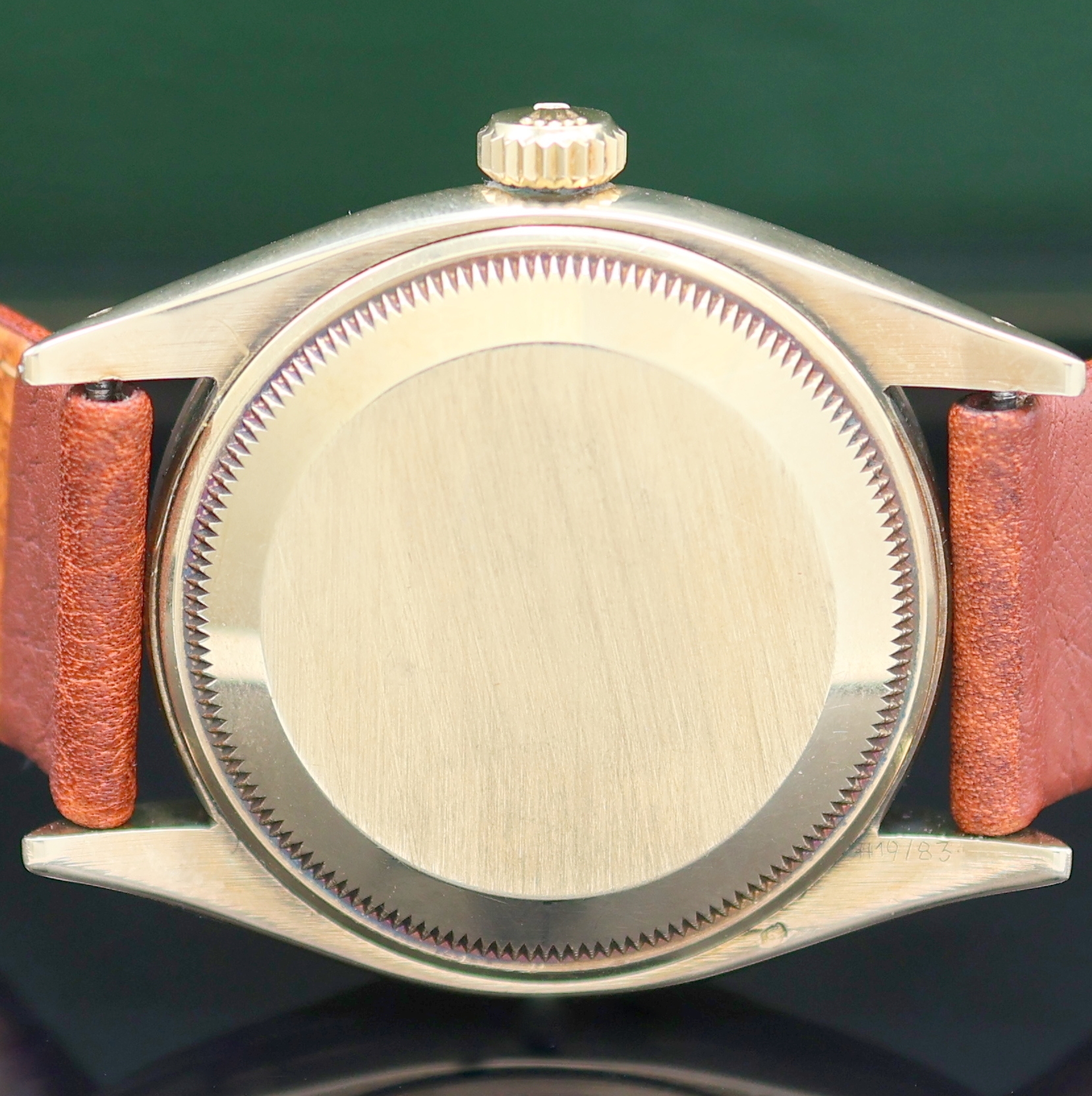 Detail d: ROLEX Oyster Perpetual Zephyr Armbandchronometer in GG 585/000 Referenz 6582, Schweiz um 1957, Automatik, 3-teil. Geh. inkl. Lederband m. orig. ...