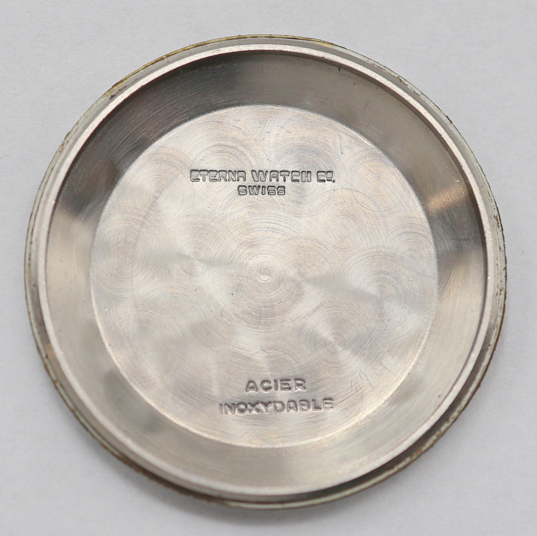 Detail f: ETERNA-MATIC Armbanduhr in Stahl, Schweiz 1960er Jahre, Automatik, Boden verschr., silb. Zifferbl. m. aufges. silb. Ind. fl./pat., silb. Zeiger, ...