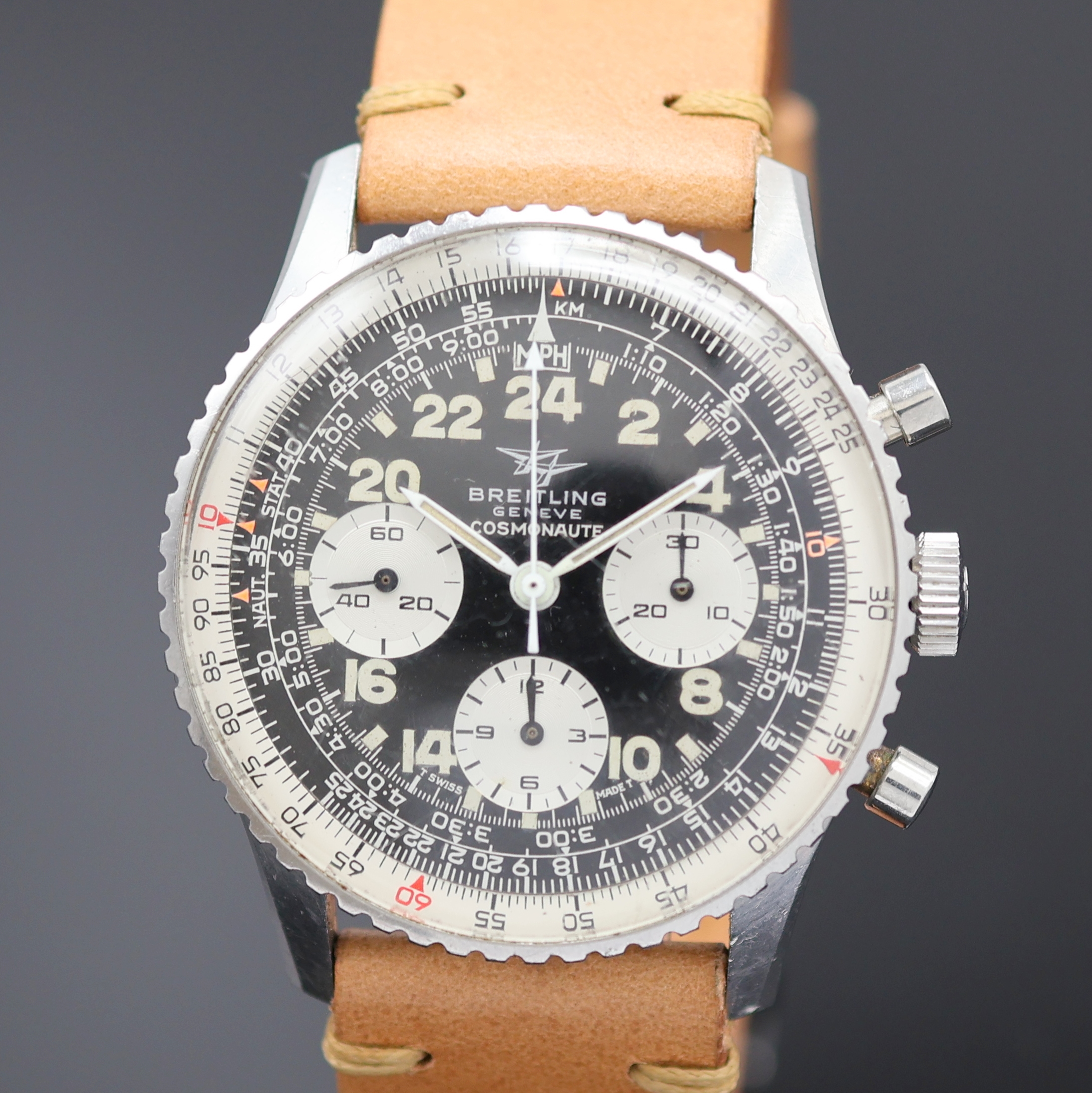 Detail a: BREITLING Cosmonaute seltener Armbandchronograph Referenz 809, Schweiz um 1965, Handaufzug, 3-teil. Edelstahlgeh. dell., Boden aufgedr., ...