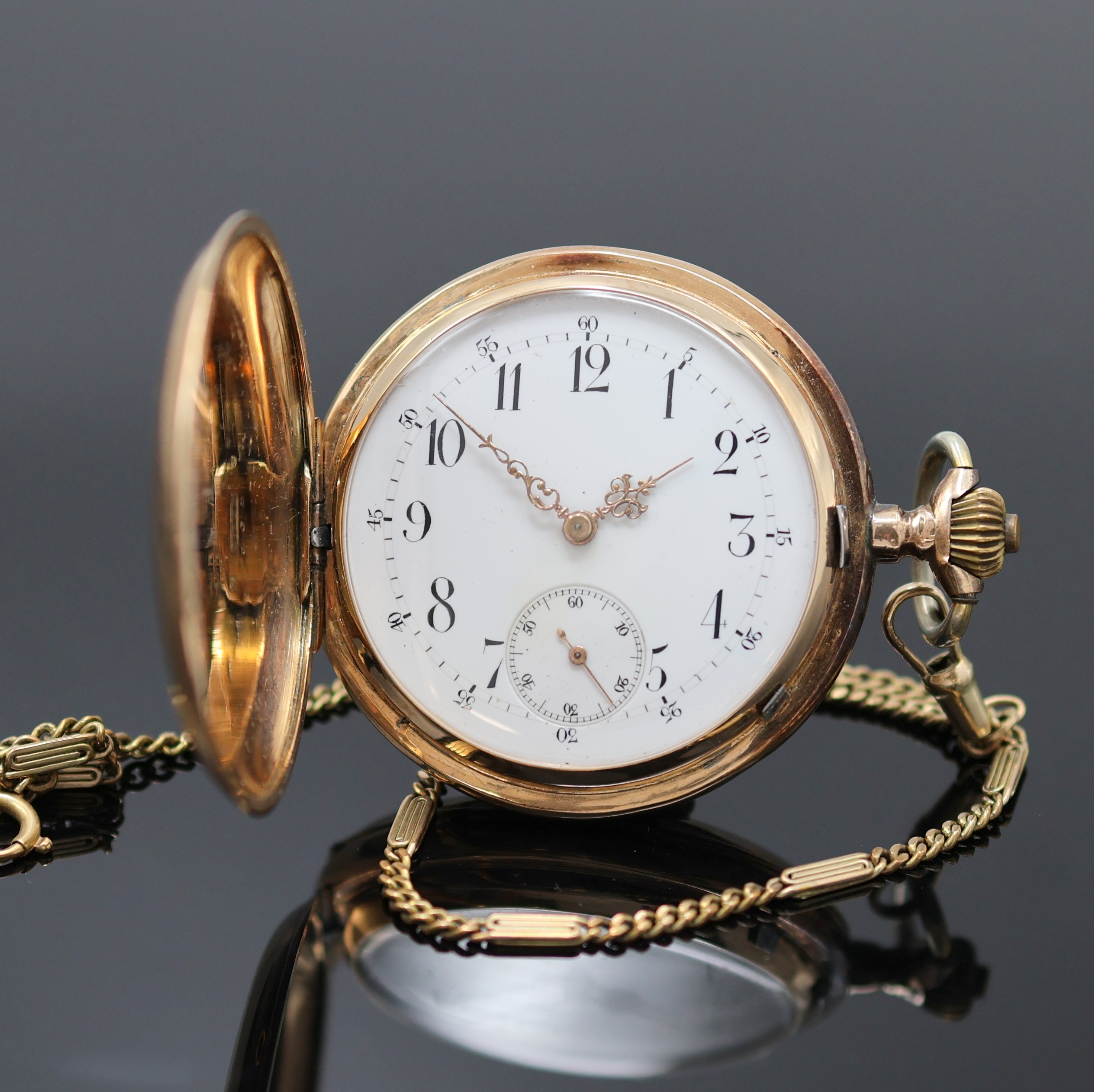 Image 26988398 - SYSTEME GLASHÜTTE Herrensavonette in RG 585/000 an GG 333/000 Kette, Schweiz um 1910, ...