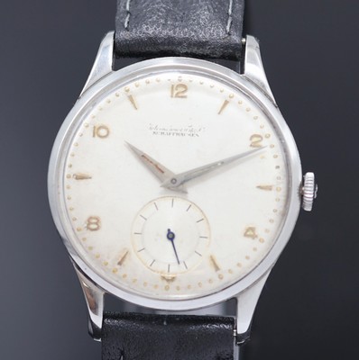 26988326a - IWC Schaffhausen Armbanduhr in Stahl, Schweiz um 1952, Handaufzug, 3-teil. Geh., Boden ...
