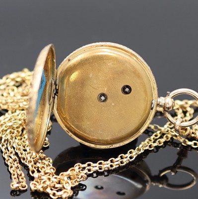 26988405c - Offene Zylinder-Damentaschenuhr in RoseG 585/000 an Kette in GG 585/000, Schweiz um ...