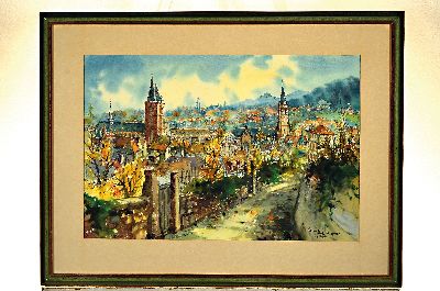 26988430k - Heiner Deege, Aquarell, Panorama von Neustadt an der Weinstraße