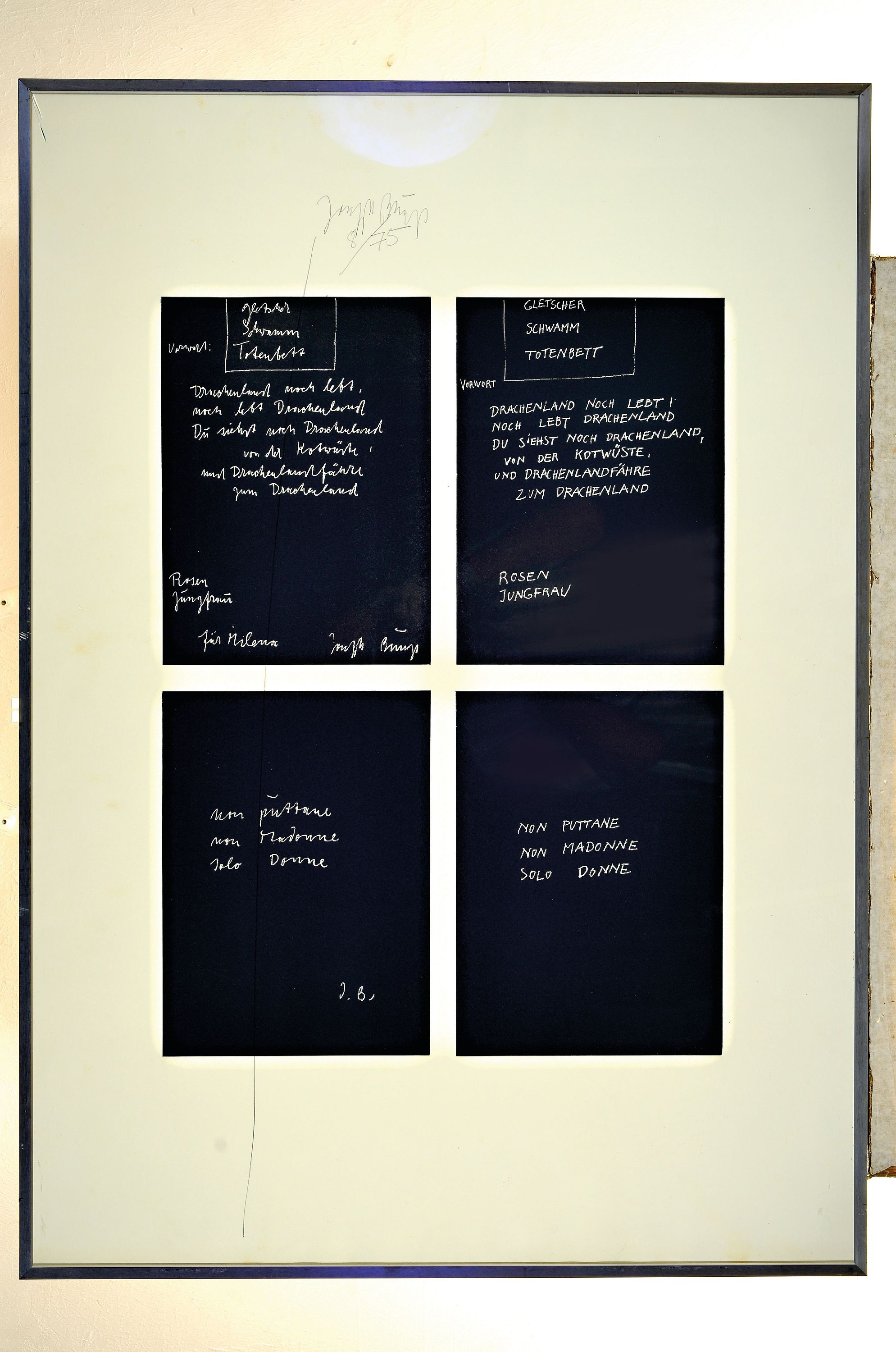 Detail k: Joseph Beuys, 1921-1986, Gletscher-Schwamm- Totenbett, Offset von 1979 auf Fabriano- Bütten, mit kleiner Handzeichnung in Bleistift, sign. und nu, ...