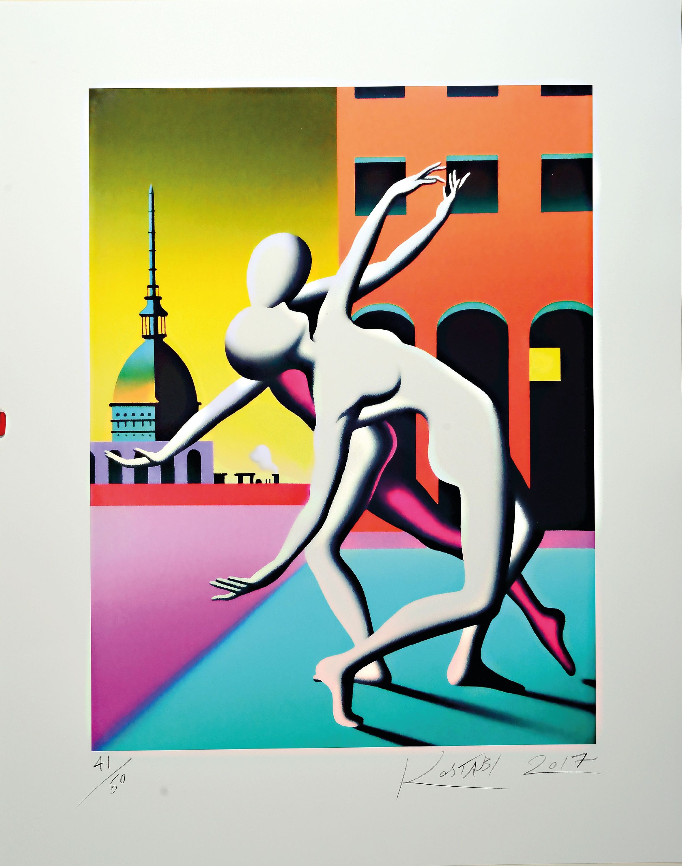 Detail k: Mark Kostabi, geb. 1960, tanzendes Paar, Farbsiebdruck von 2017, handsign. und dat., num. 41/50, ca. 59x45cm