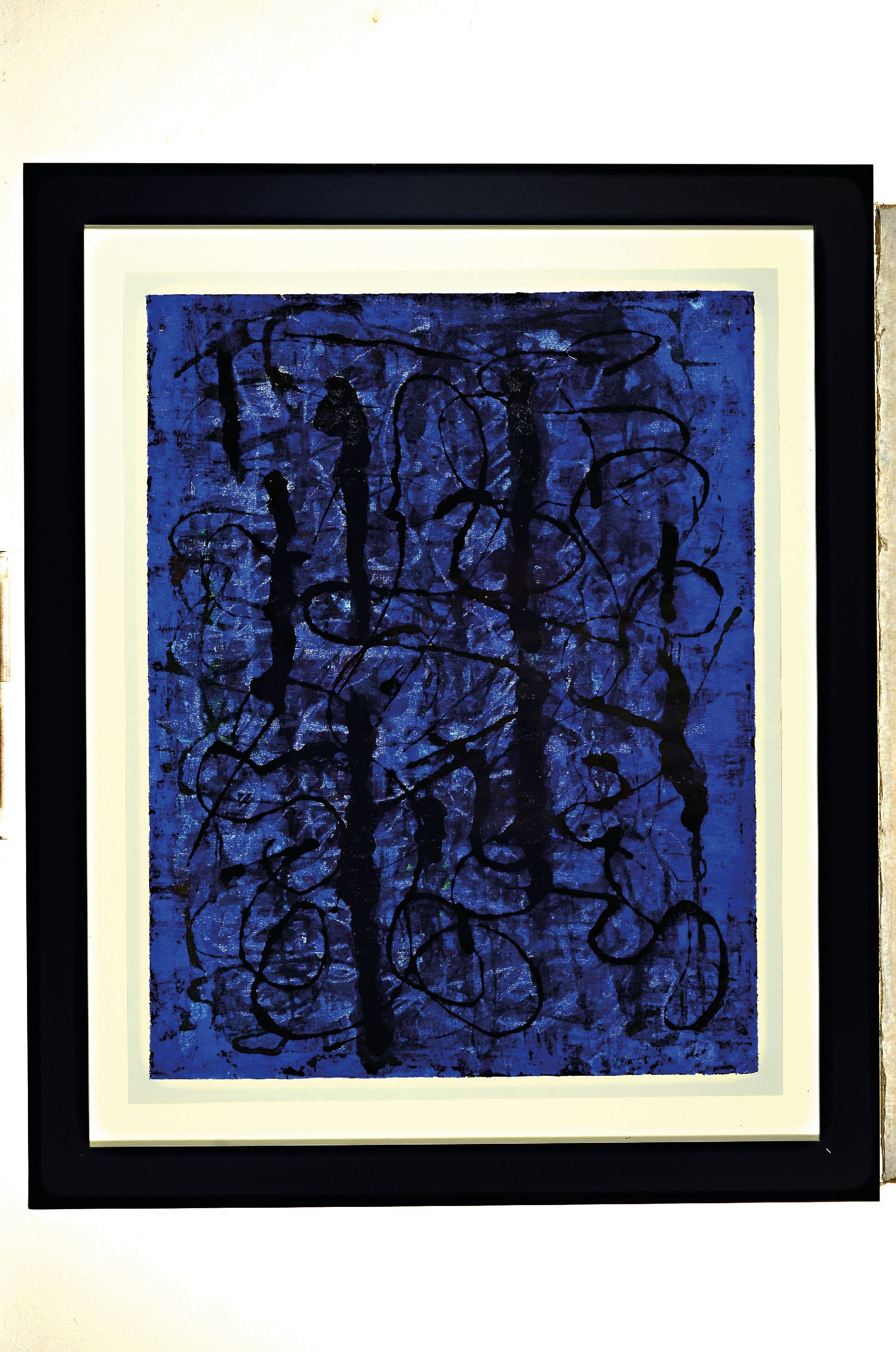 Detail k: Ernst Geitlinger, 1895 Frankfurt/Main-1972 Seeshaupt, Schwarz auf Blau, Tempera auf Tusche auf Papier, verso Signaturstempel, dat. 59, betitelt und ...