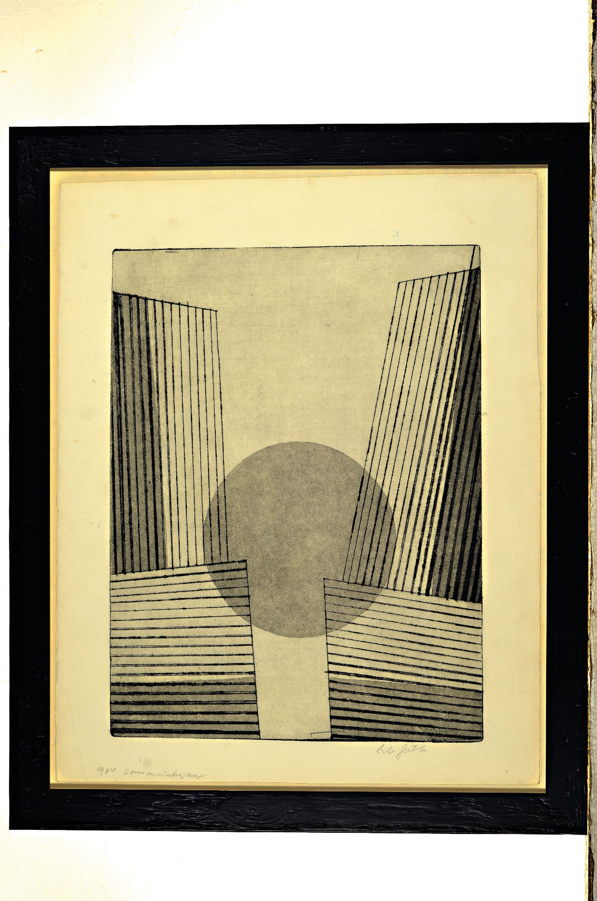 Detail l: Ernst Geitlinger, 1895 Frankfurt/Main-1972 Seeshaupt, 2 Radierungen: Figural-Doppel, sign. und dat. 64, ca. 40x29.5cm; Sonnenuntergang, sign., ...
