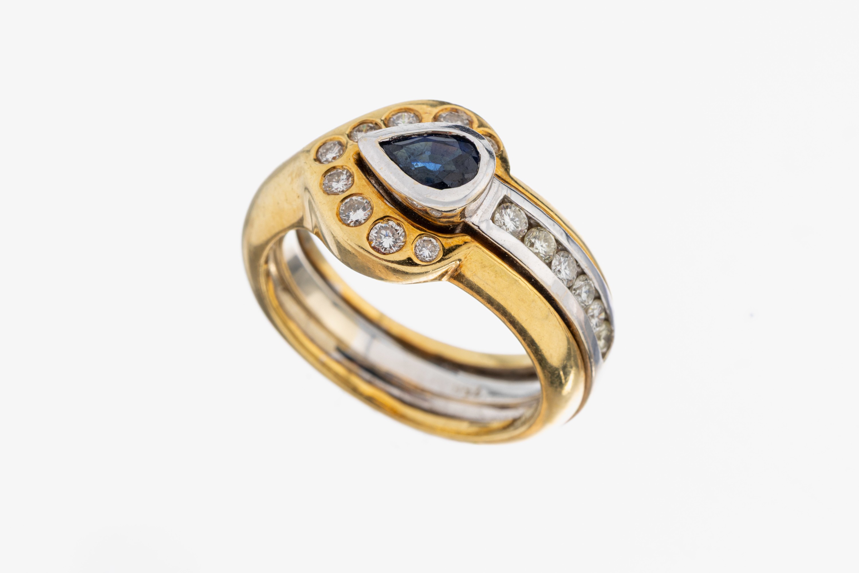 Image 26988787 - 18 kt gold sapphire-brilliant-ring , YG/WG 750/000, unusual splint, built in two levels, ...