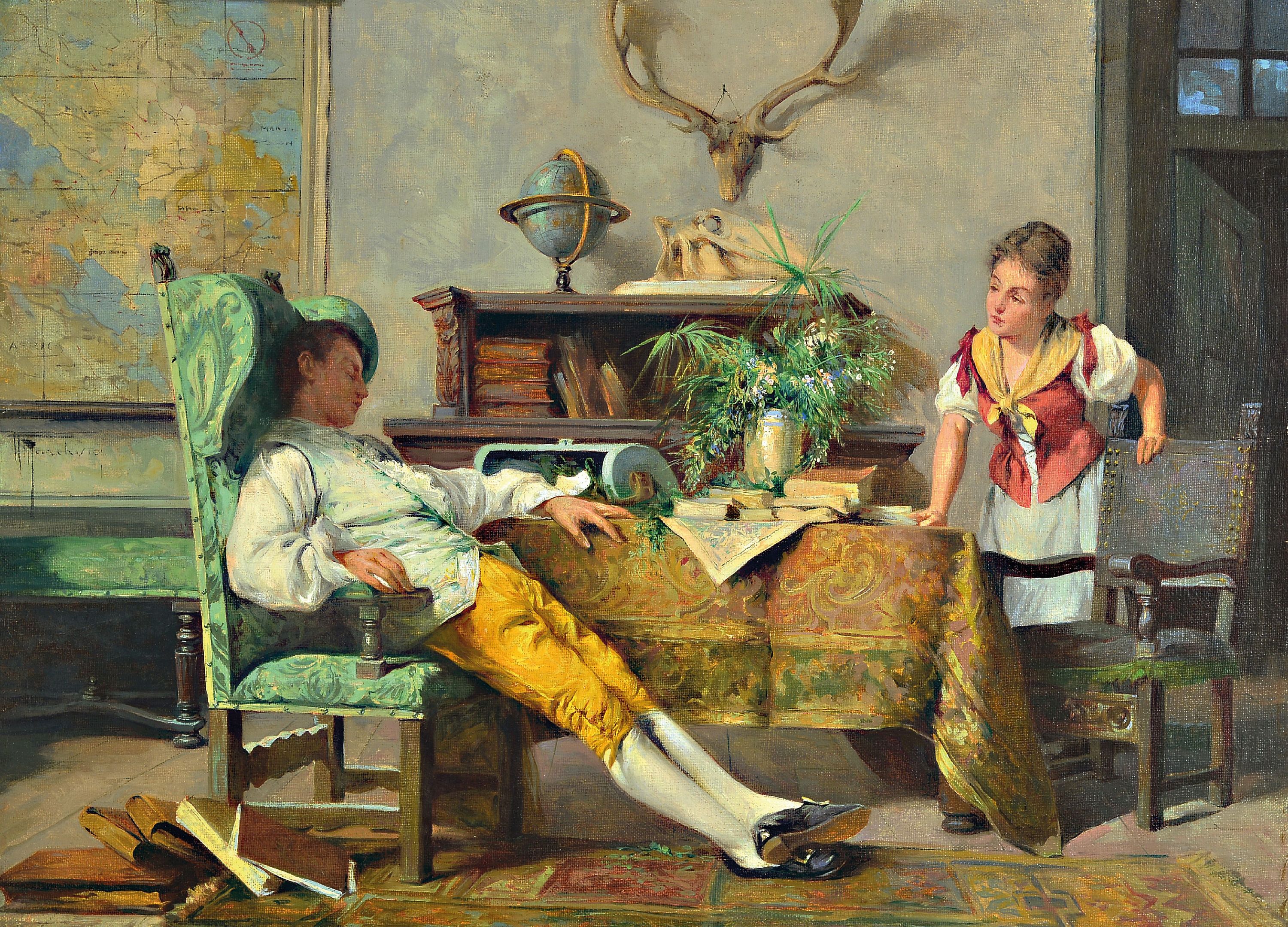 Image 26988789 - Andrea Marchisio, 1850-1927 Turin, ´The Rest of the Man of Letters´, Mitte links ...