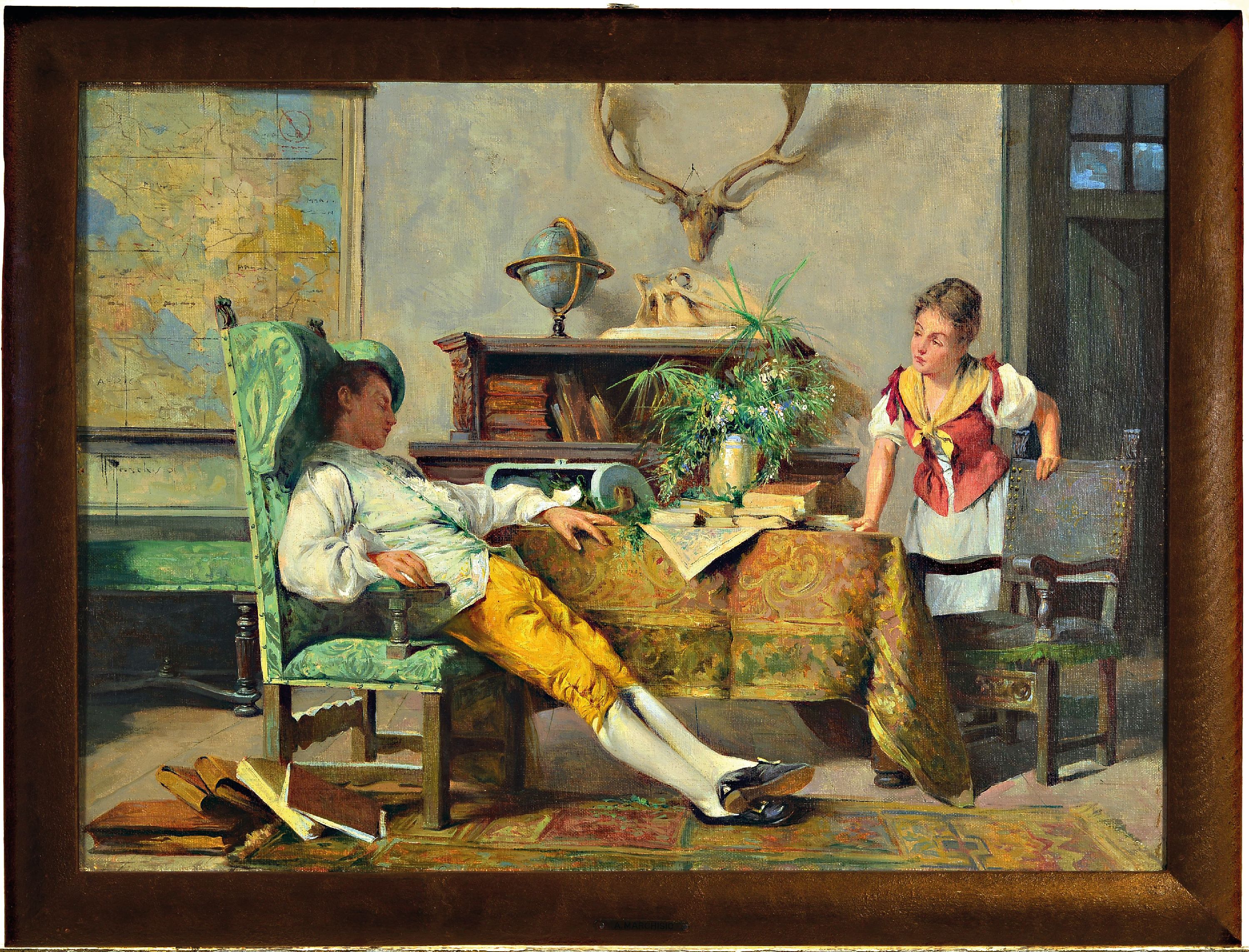 Detail k: Andrea Marchisio, 1850-1927 Turin, "The Rest of the Man of Letters", Mitte links signiert, Öl/Lwd, restauriert und gereinigt, 40x55 cm, ...