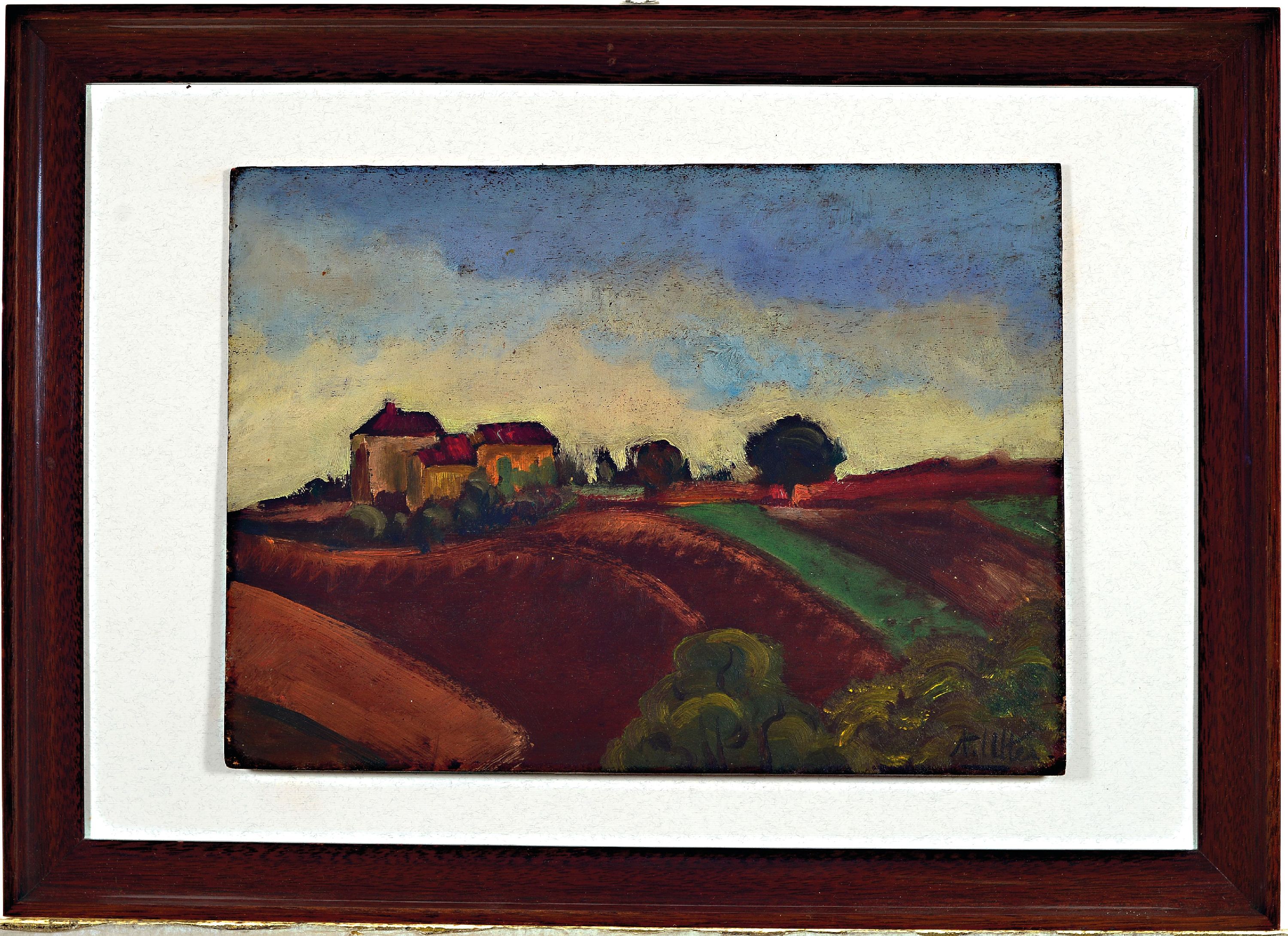 Detail k: Andre Utter, 1886-1948 Paris, "Les presses en Beaujolais, 1921" so verso bezeichnet, Öl/Malkarton, verso und rechts unten signiert,24x33 ...