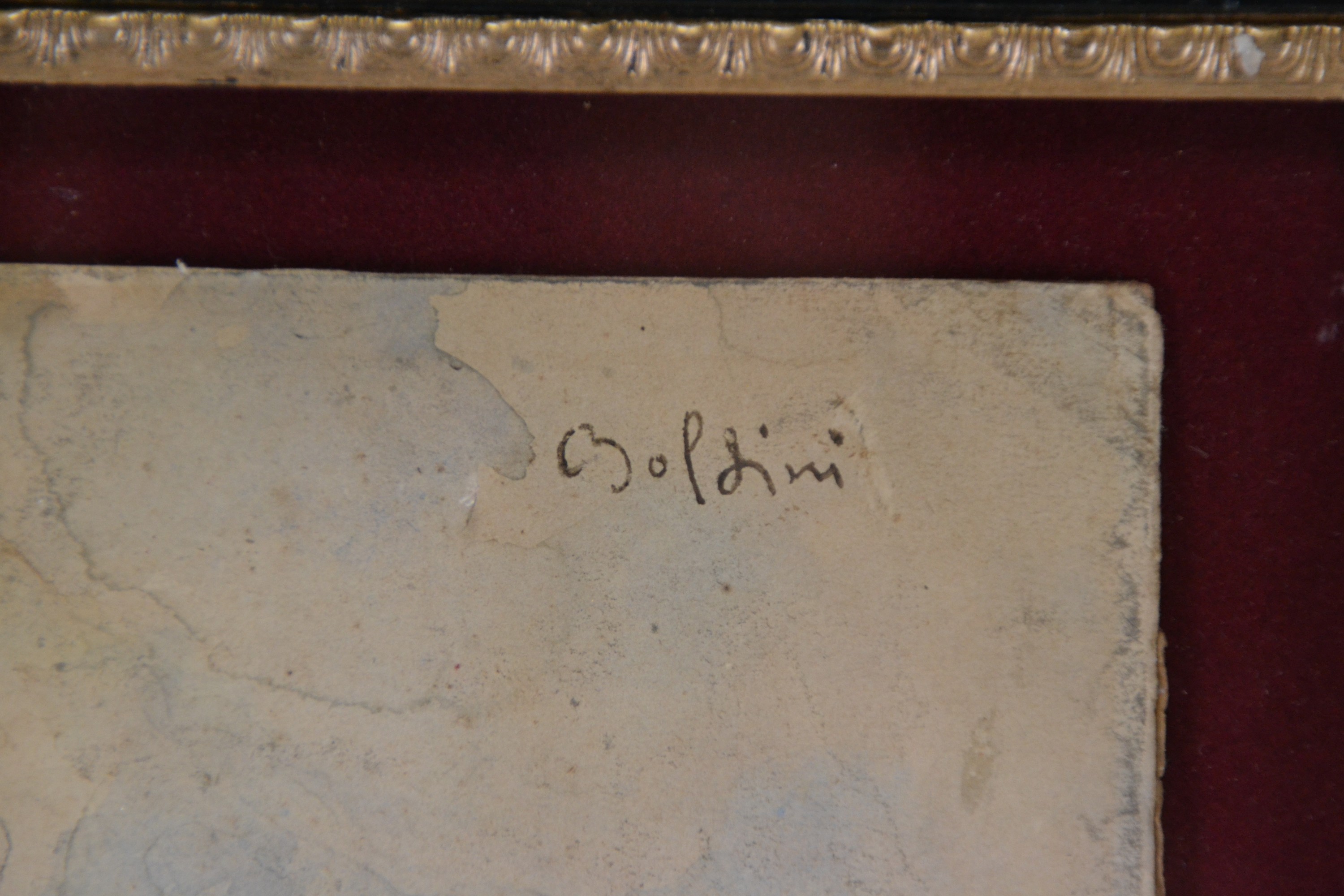 Detail a: Giovanni Boldini, 1842 Ferrara-1931 Paris, Aquarell auf Papier, Träumende Frau vor Küstenkulisse, rechts oben signiert Boldini, auf Malpappe ...