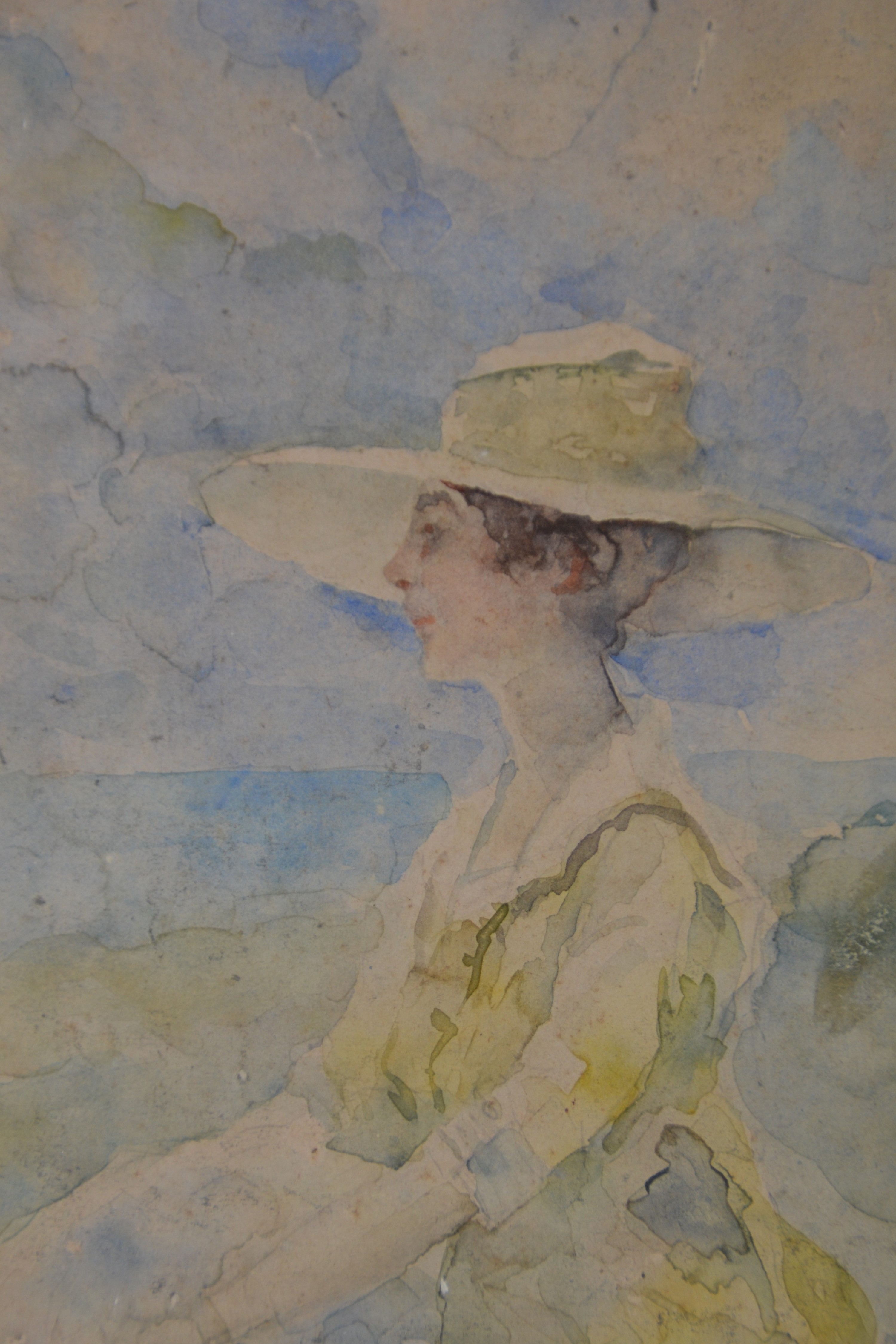 Detail b: Giovanni Boldini, 1842 Ferrara-1931 Paris, Aquarell auf Papier, Träumende Frau vor Küstenkulisse, rechts oben signiert Boldini, auf Malpappe ...
