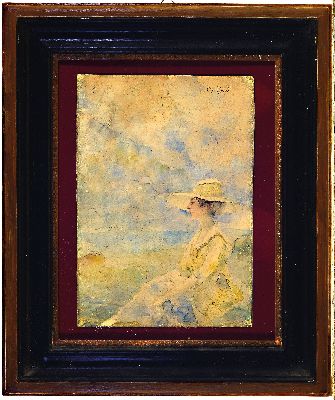 26988798k - Giovanni Boldini, 1842 Ferrara-1931 Paris, Aquarell auf Papier, Träumende Frau vor ...