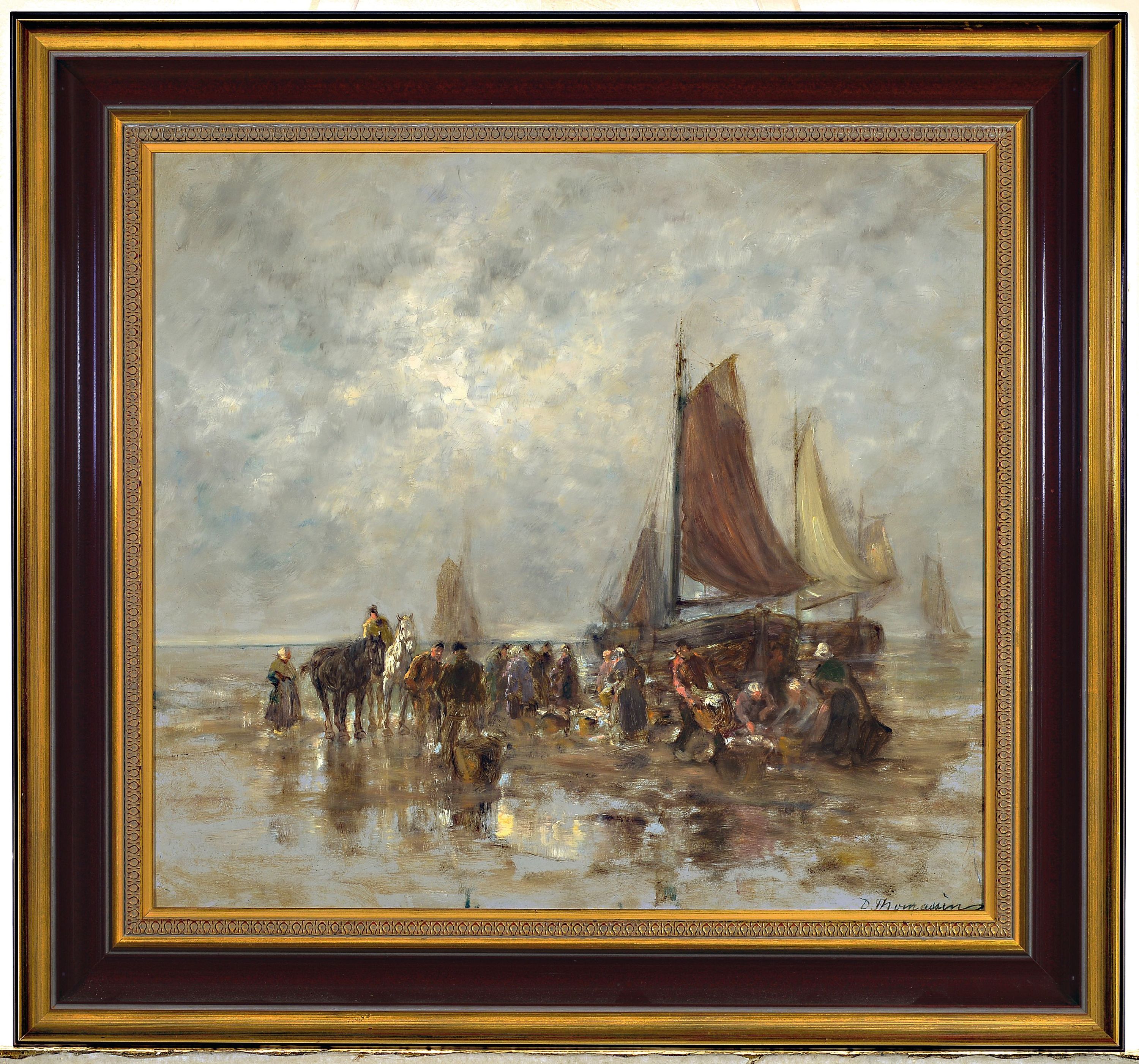 Detail k: Desiré Thomassin, 1858 Wien-1933 München, Die Heimkehr der Fischer, Öl/Malkarton, rechts unten sign., ca. 45x50cm, R. ca. 59x63cm