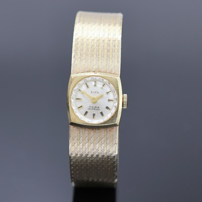 26988808a - EUFA Damenarmbanduhr in GG 585/000, Schweiz um 1975, Handaufzug, 2-tlg. Geh. m. anges. ...