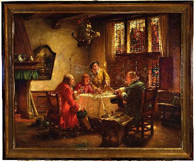 26988811k - Fritz Wagner, 1896-1939 München, Rauchende Männer um einen Tisch mit einer Karte, ...