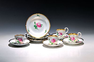 Image 4 Gedecke Meissener Rose mit Schwanenhenkel, Meissen, 1. Hälfte 20.Jh., Porzellan, ...