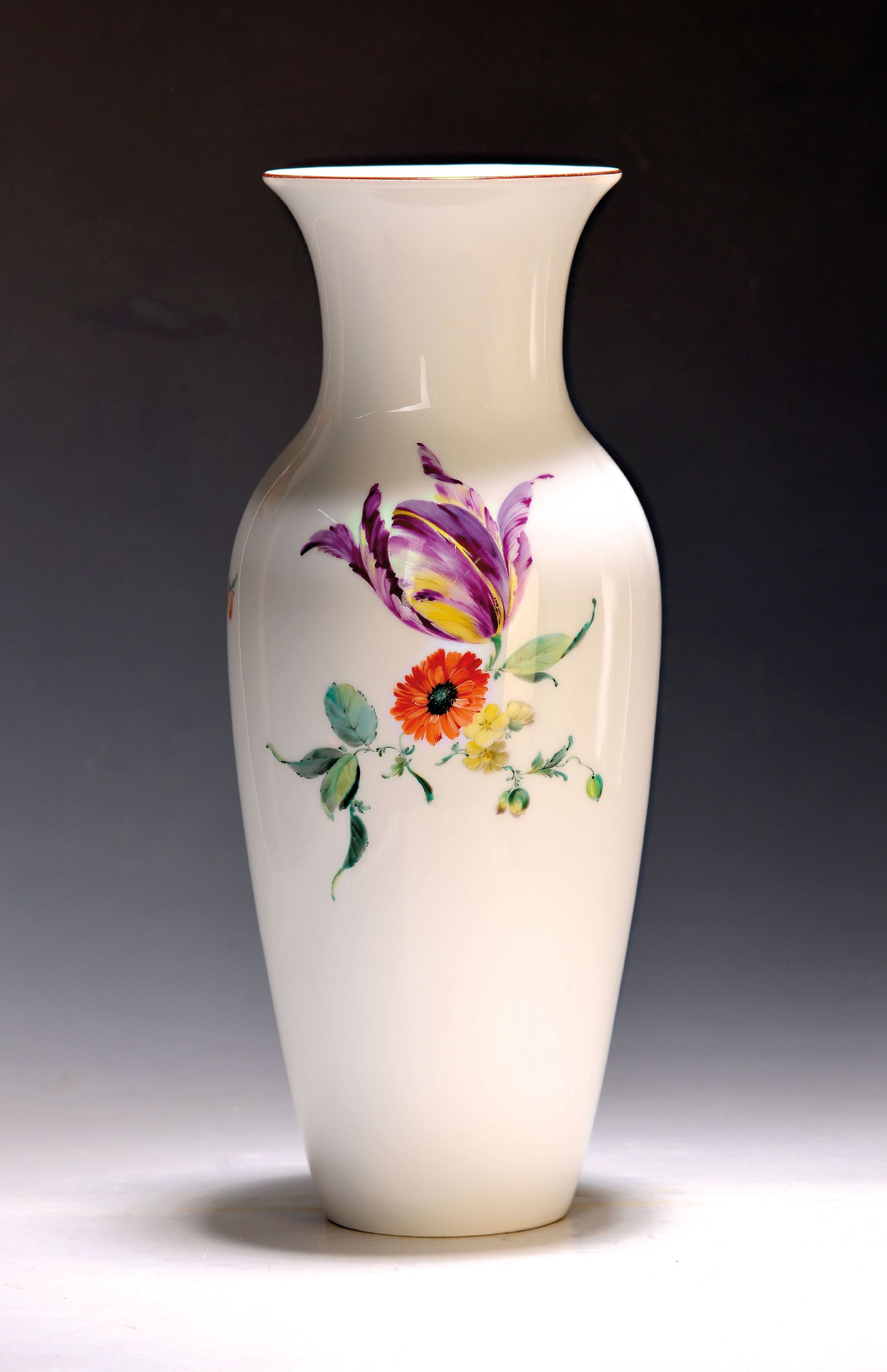 Image 26989020 - Große Ziervase mit Blumen- und Insektenmalerei, KPM Berlin, 20.Jh., Porzellan, ...