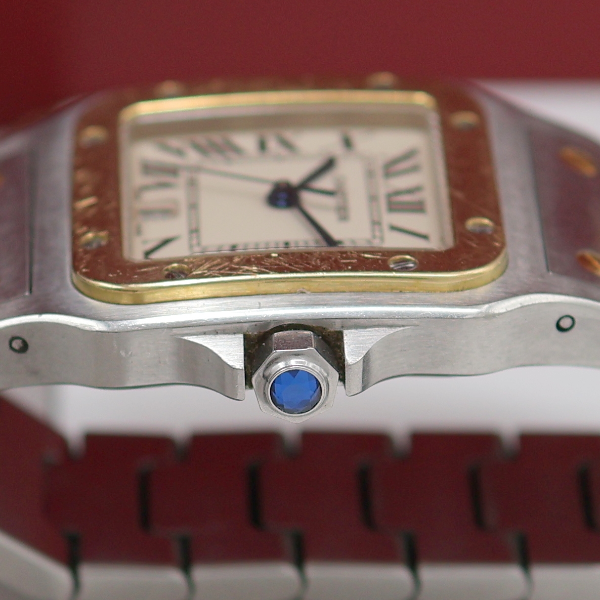 Detail c: CARTIER Armbanduhr Santos Galbee Referenz 1566, quarz, Edelstahl/Gold kombiniert inkl. Gliederband m. dopp. Faltschl., Boden 8-fach verschr., ...