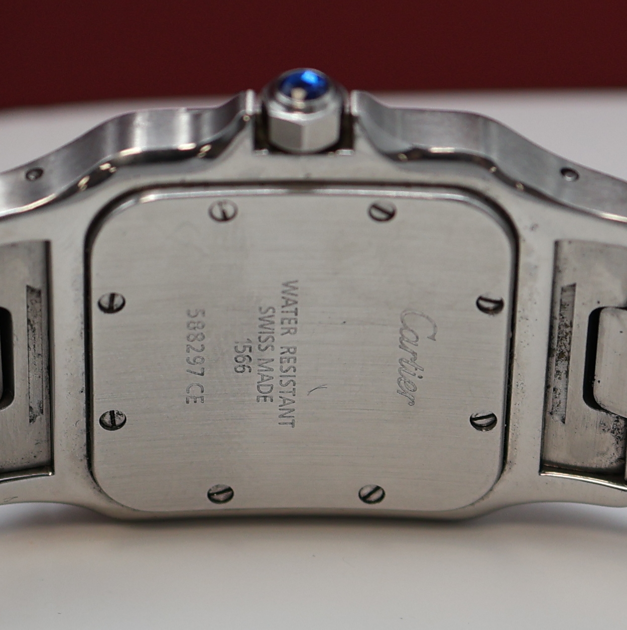 Detail d: CARTIER Armbanduhr Santos Galbee Referenz 1566, quarz, Edelstahl/Gold kombiniert inkl. Gliederband m. dopp. Faltschl., Boden 8-fach verschr., ...
