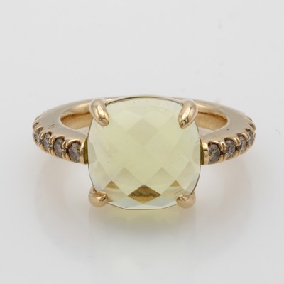 Image Ring mit Lemoncitrin und Brillanten, RG 750/000, 18 Brill. zus. ca. 0.54 ct Braun/si, ...