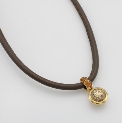 Image Anhänger mit Zirkon und Saphiren an Lederkette, RG 750/000, brauner Zirkon u. ...