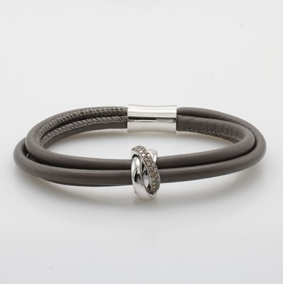 Image 3 reihiges Lederarmband mit Brillanten, 750/000, Mittelteil in Form v. 3 Ringen, 1 Ring ...