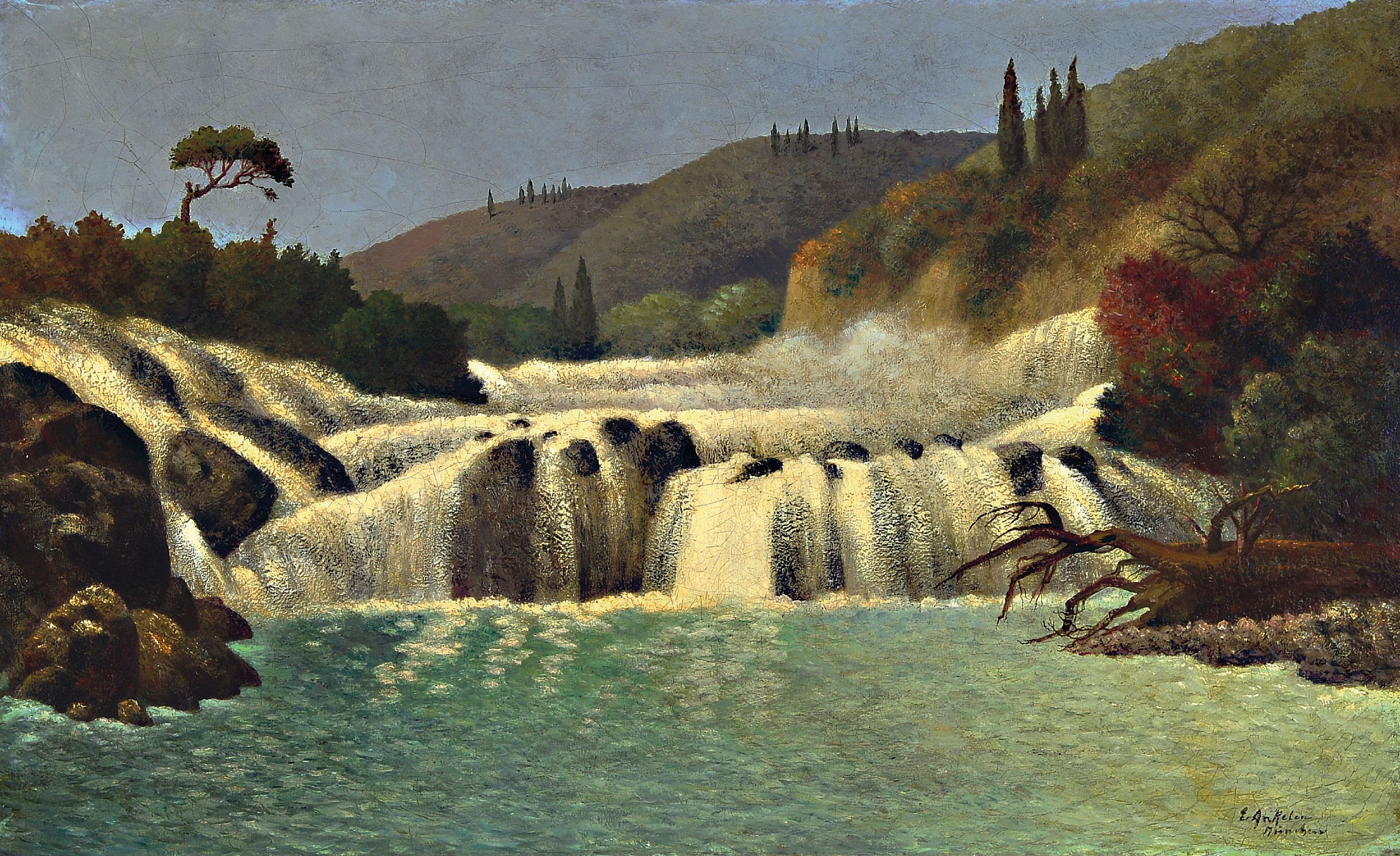 Image 26989970 - Eugen Ankelen, 1858 Laupheim-1942 Tegernsee, Blick auf Wasserfälle in Kroatien, Öl/Lwd, ...