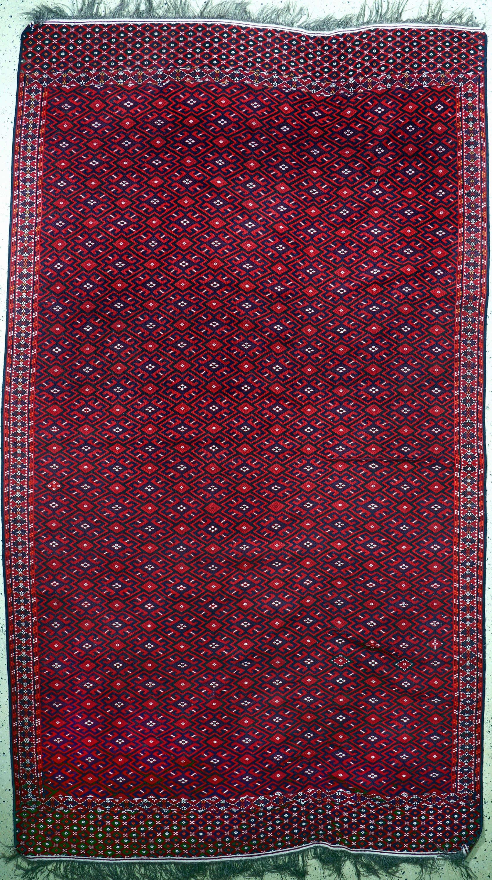 Jomud"Palas"Sumakh alt, Turkmenistan, Anfang 20.Jhd, Wolle auf Wolle, ca. 380 x 220 cm, EHZ: 3, (Trittfallten)