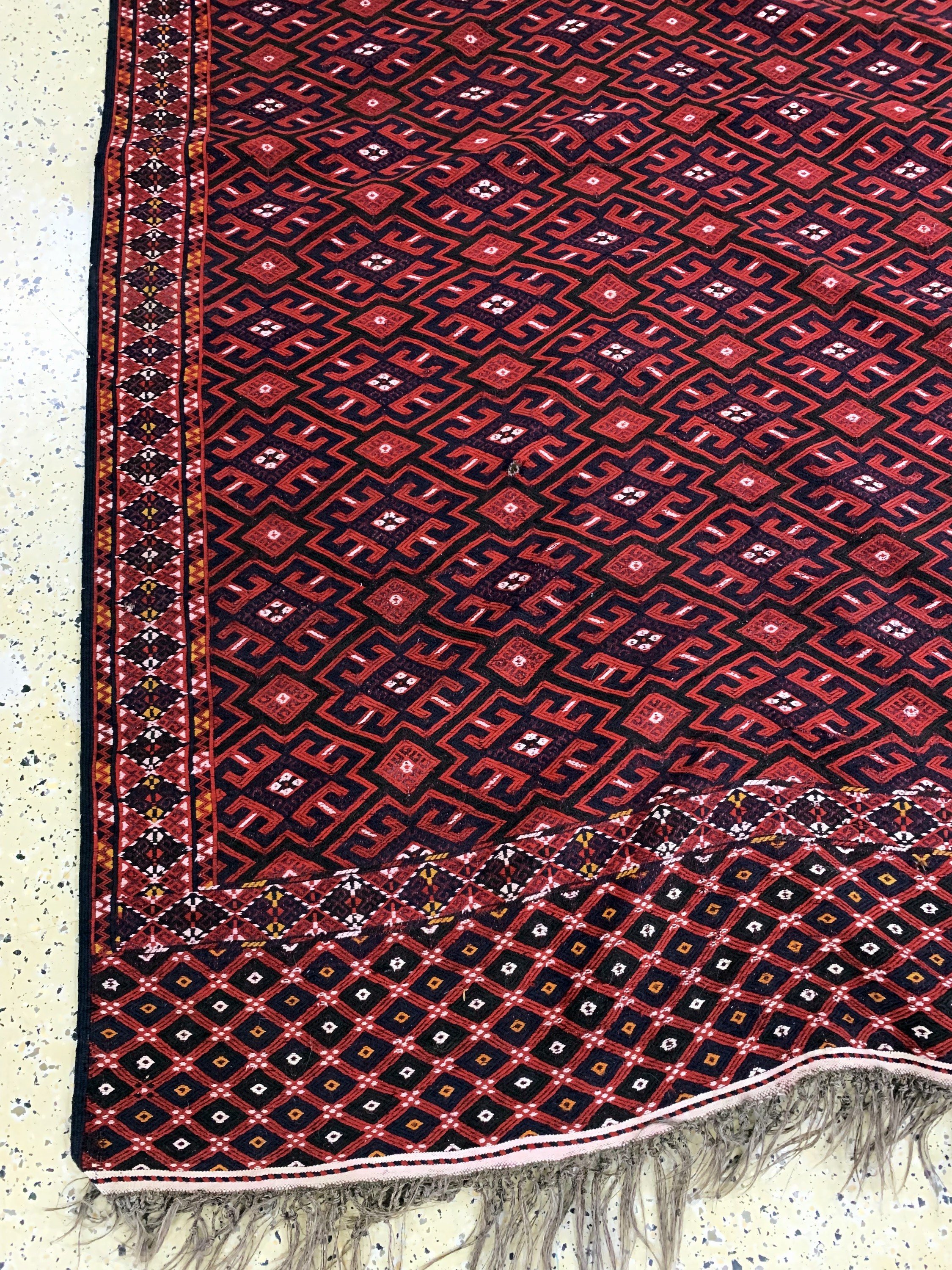Detail g: Jomud"Palas"Sumakh alt, Turkmenistan, Anfang 20.Jhd, Wolle auf Wolle, ca. 380 x 220 cm, EHZ: 3, (Trittfallten)