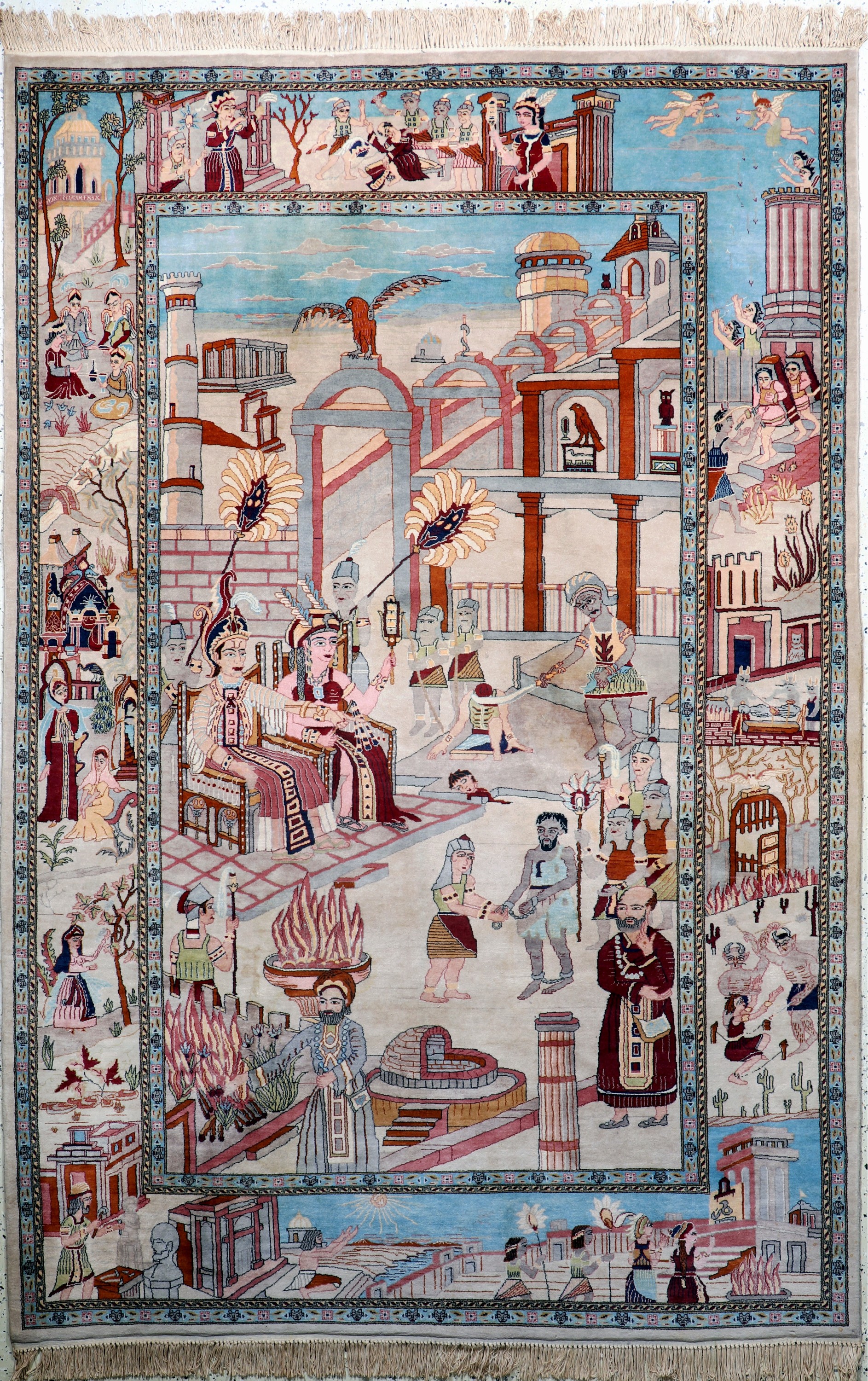 Lahor alt, Pakistan, Mitte 20.Jhd, Wolle auf Baumwolle, ca. 275 x 183 cm, EHZ: 2