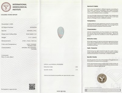 26990005b - Loser facett. Opaltropfen, ca. 17.31 ct, IGI Expertise anbei, light orange translucent ...