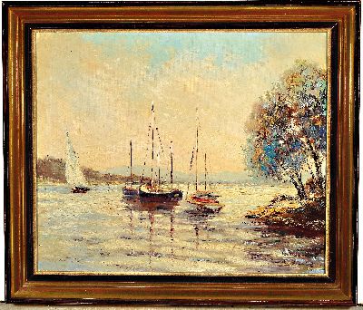 26990038k - Willi Bauer, geb. 1923 Aschaffenburg, Segelboote auf einem See, rechts unten sign., ...