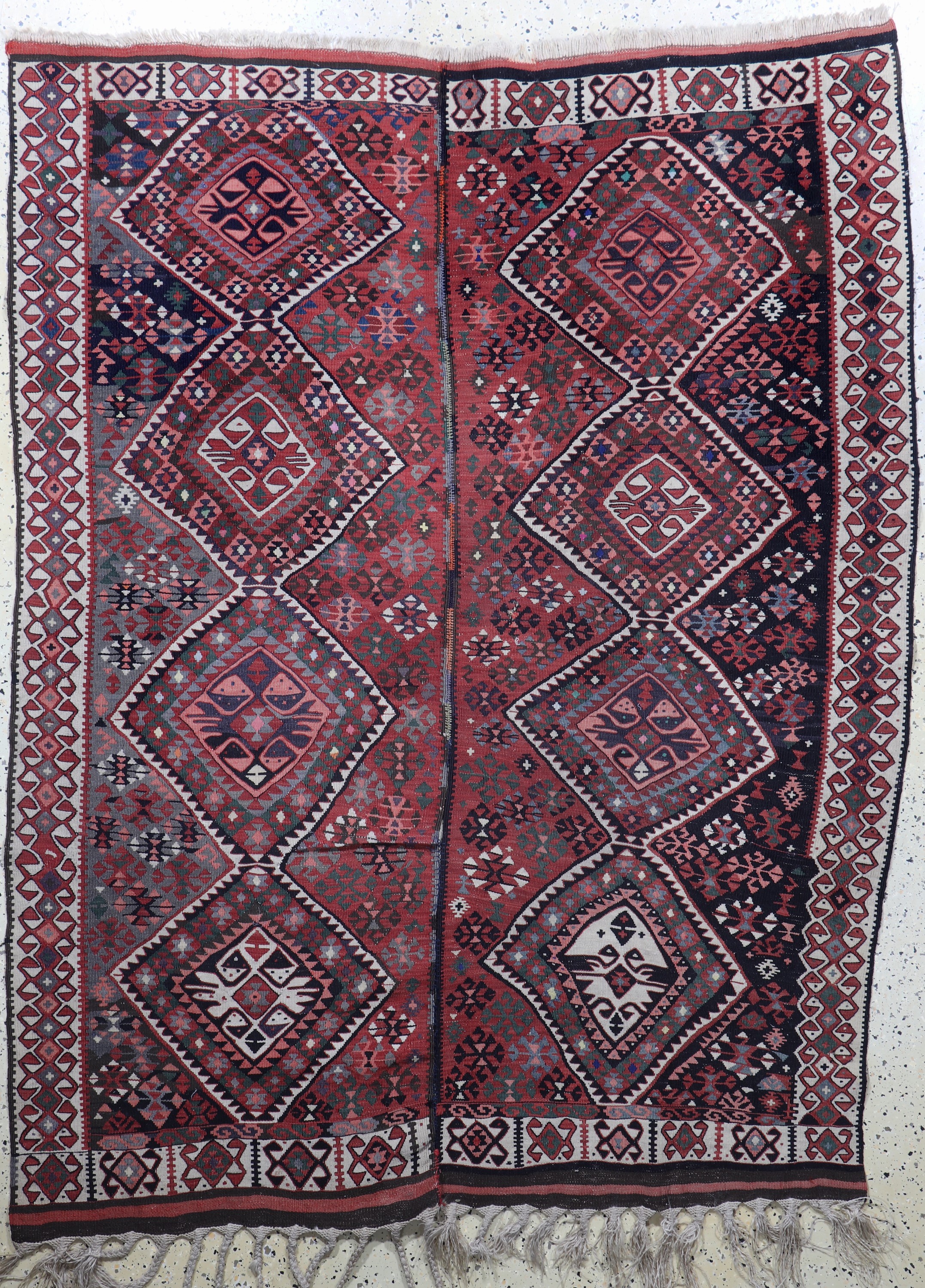 Malatia Kelim antik, Türkei, um 1900, Wolleauf Wolle, ca. 205 x 155 cm, (2 Bahnig), EHZ: 2