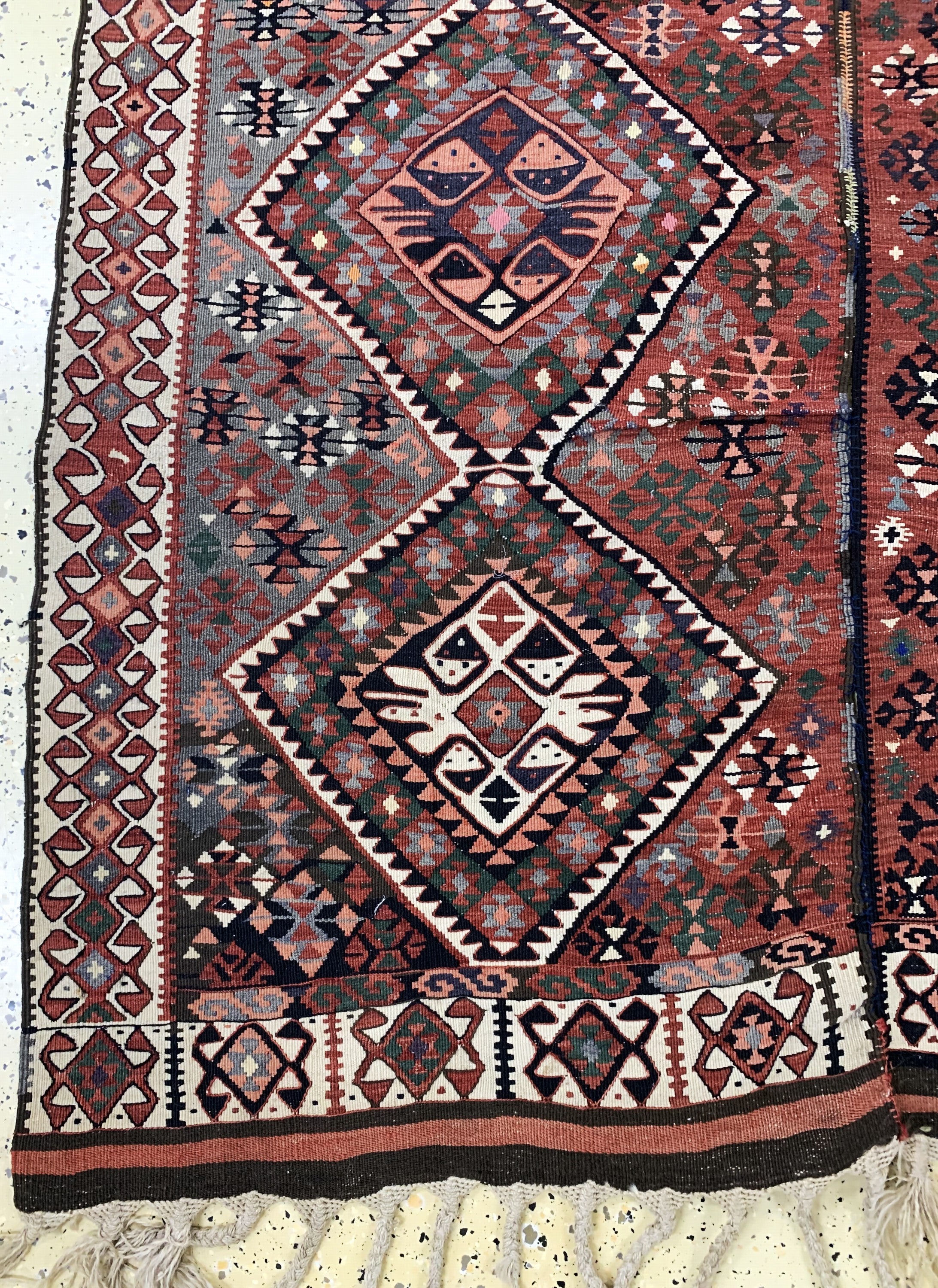 Detail b: Malatia Kelim antik, Türkei, um 1900, Wolleauf Wolle, ca. 205 x 155 cm, (2 Bahnig), EHZ: 2
