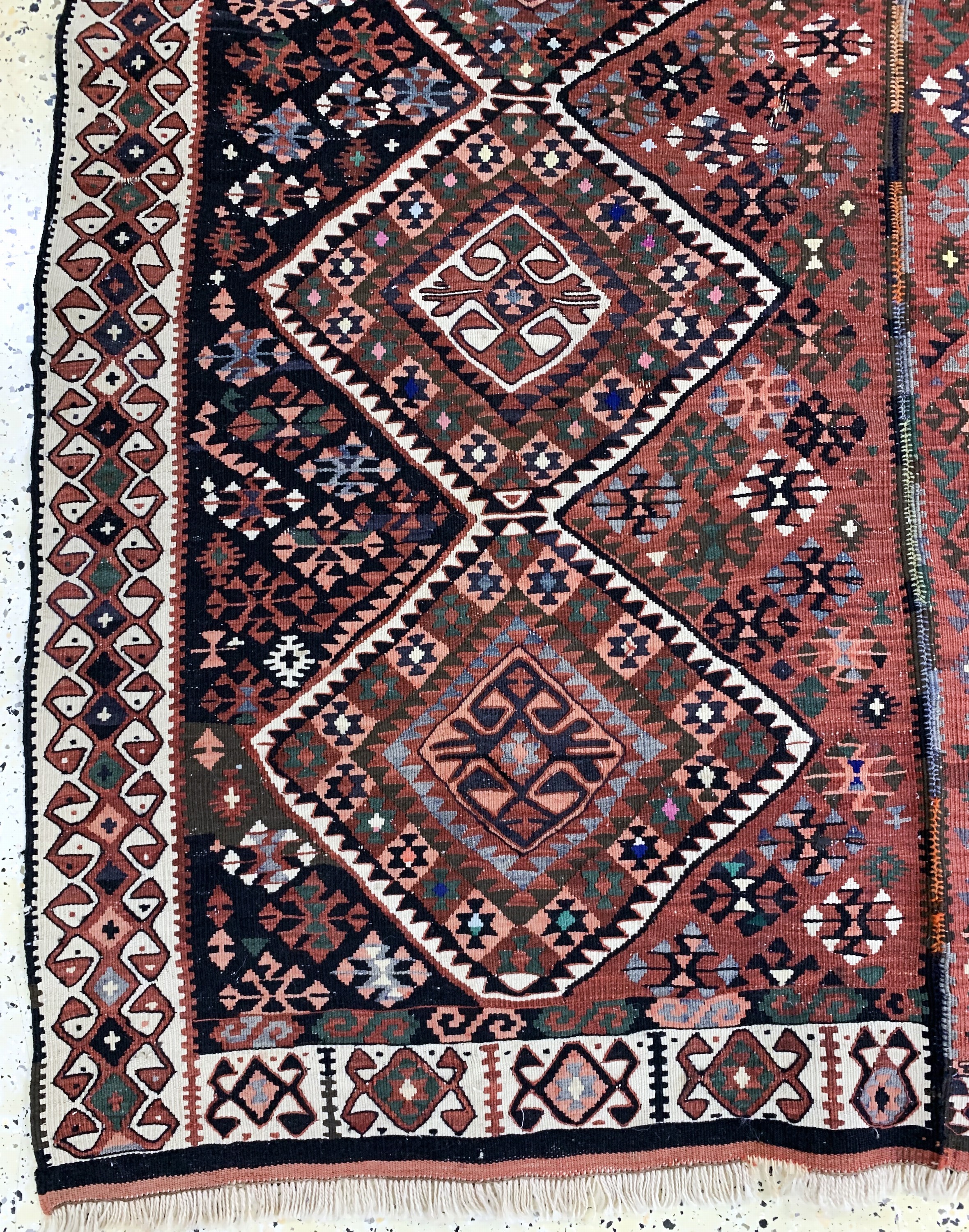 Detail d: Malatia Kelim antik, Türkei, um 1900, Wolleauf Wolle, ca. 205 x 155 cm, (2 Bahnig), EHZ: 2