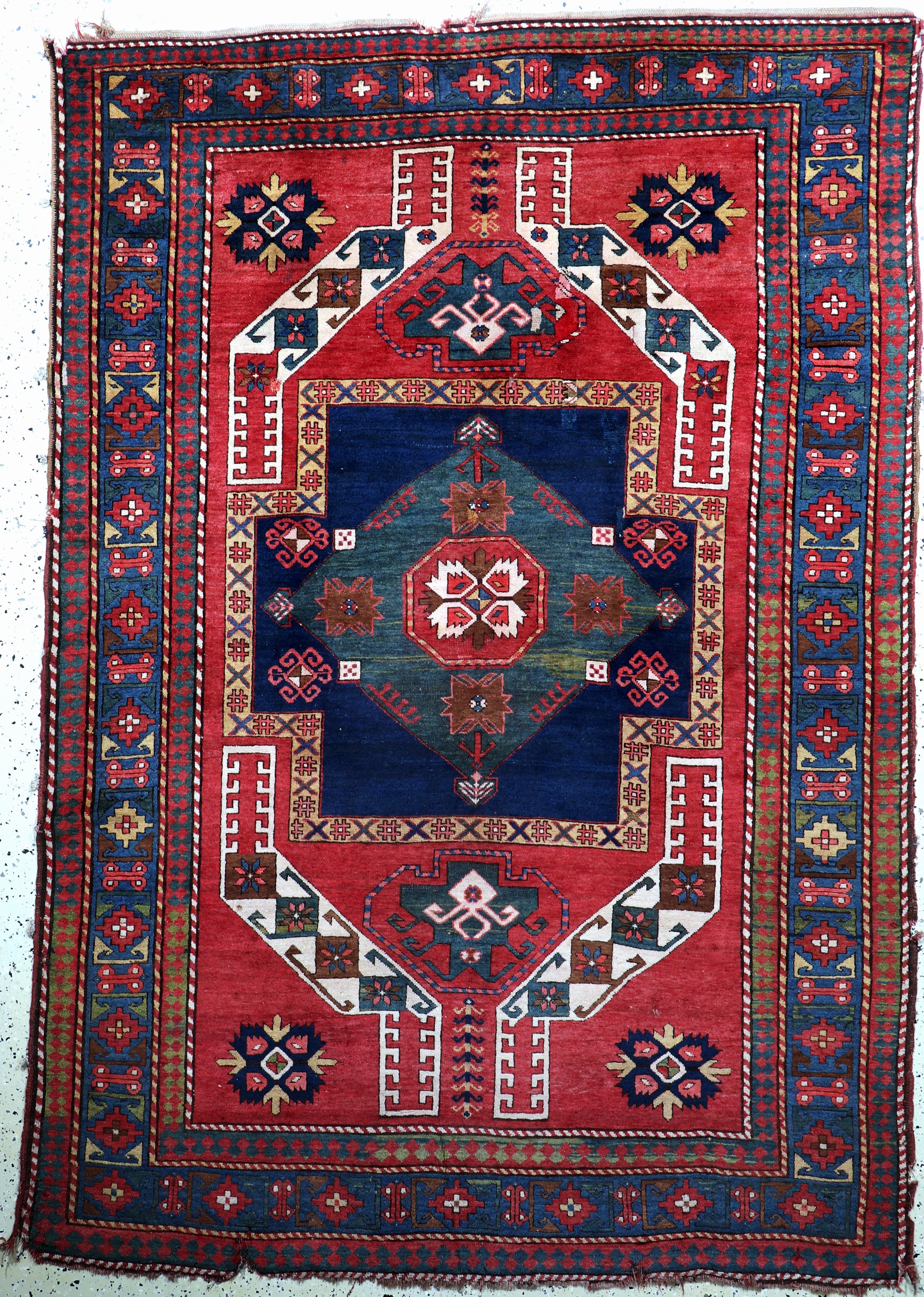 Kazak antik, Kaukasus, 19.Jhd, Wolle auf Wolle, ca. 256 x 180 cm, Mottenfraß, EHZ: 4