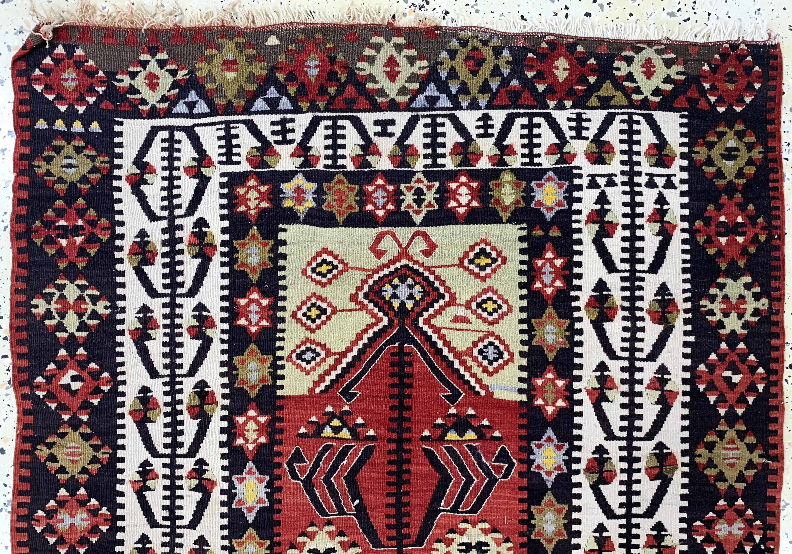 Detail a: Anatol"Gebetsteppich"antik, Türkei, um 1900, Wolle auf Wolle, ca. 172 x 105 cm, EHZ: 2(Loch)