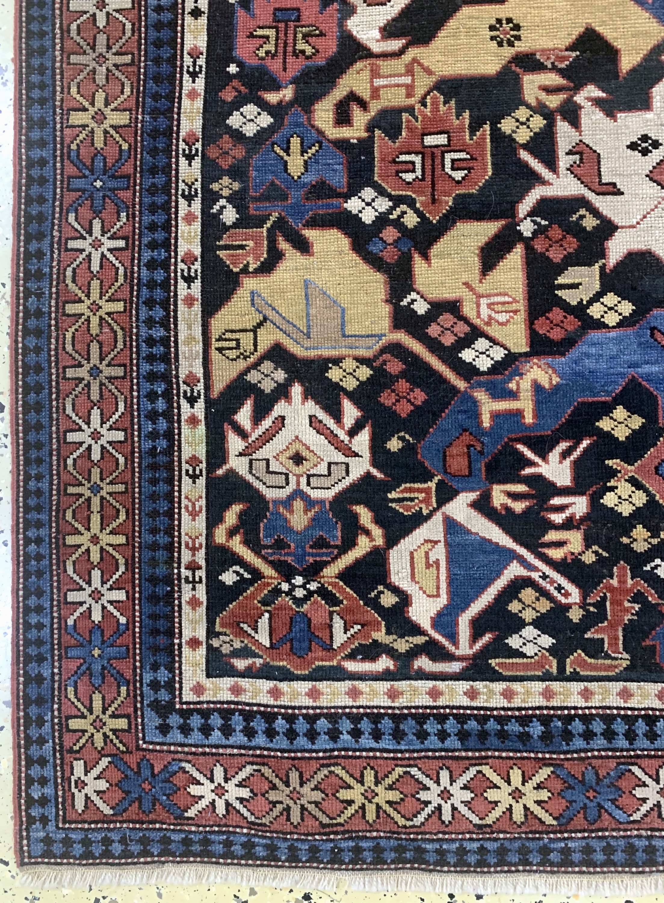 Detail b: Antiker Schirwan, Kaukasus, 19.Jhd, Wolle auf Wolle, ca. 165 x 126 cm, EHZ: 2, (restauriert)