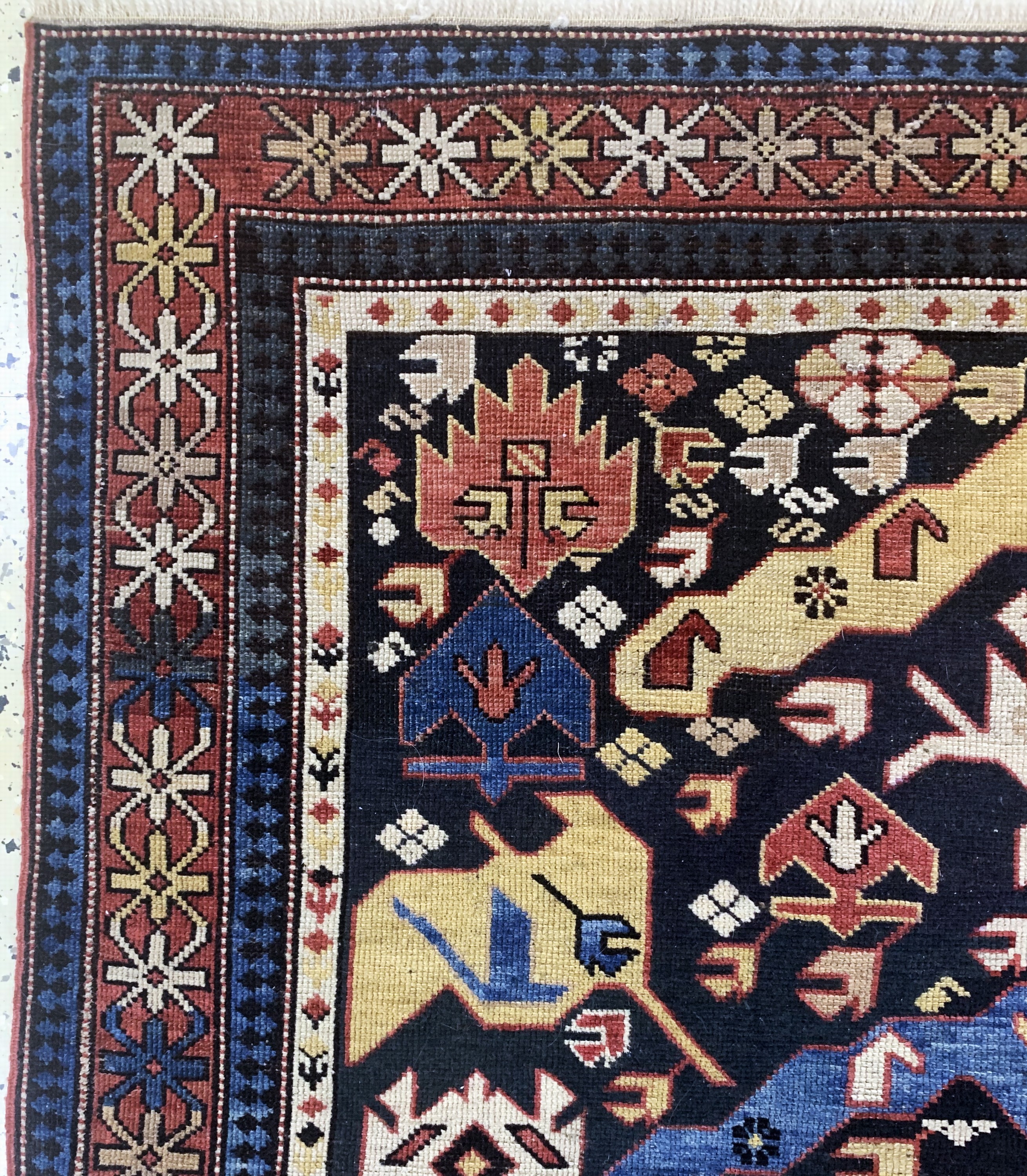 Detail d: Antiker Schirwan, Kaukasus, 19.Jhd, Wolle auf Wolle, ca. 165 x 126 cm, EHZ: 2, (restauriert)