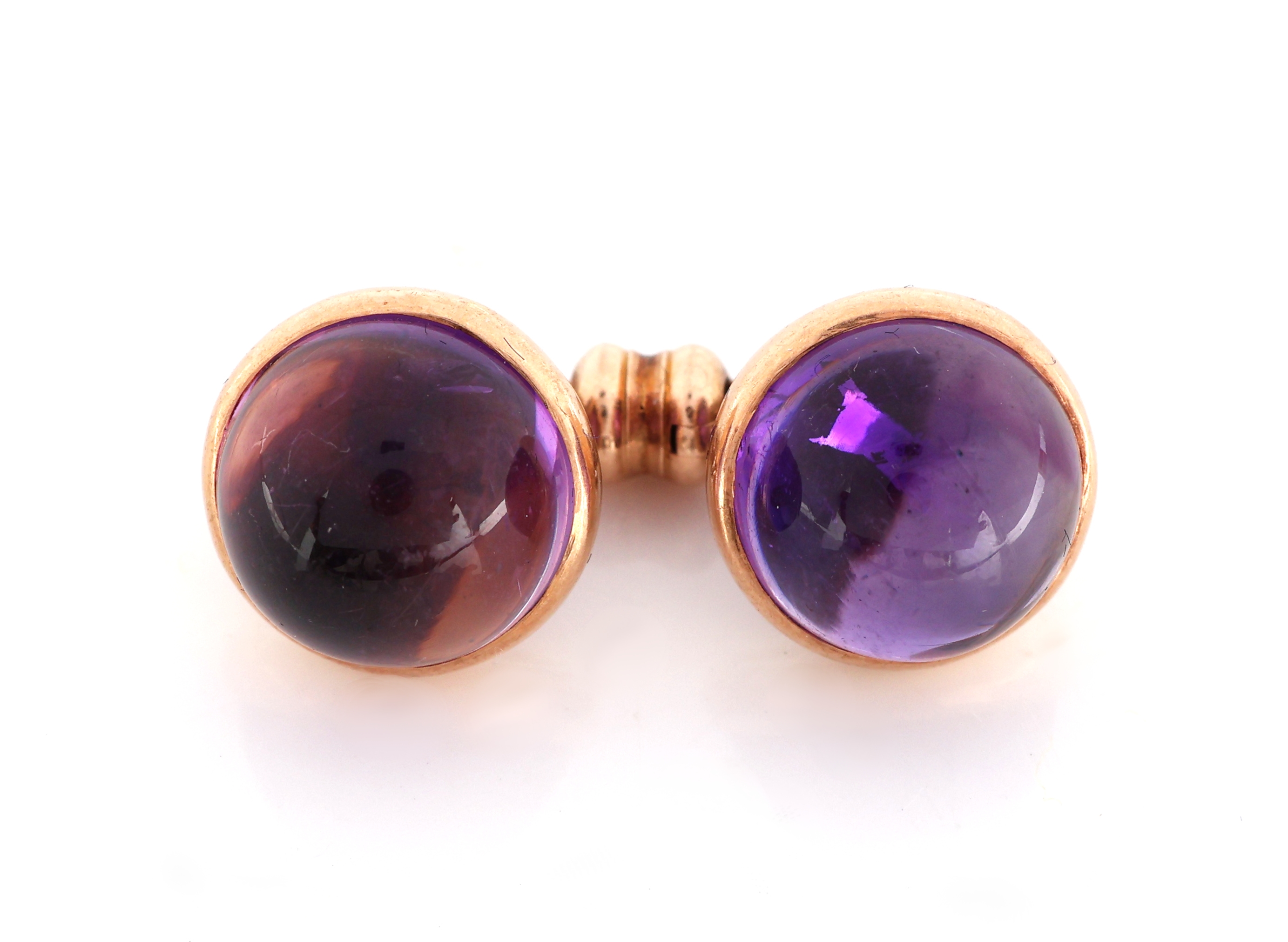 Detail a: Paar 14 kt Gold Amethyst-Manschettenknöpfe, um1920, GG 585/000 gepr., schlichte Gestaltung, 4 runde Amethyst-Cabochons, ca. 7.9 g