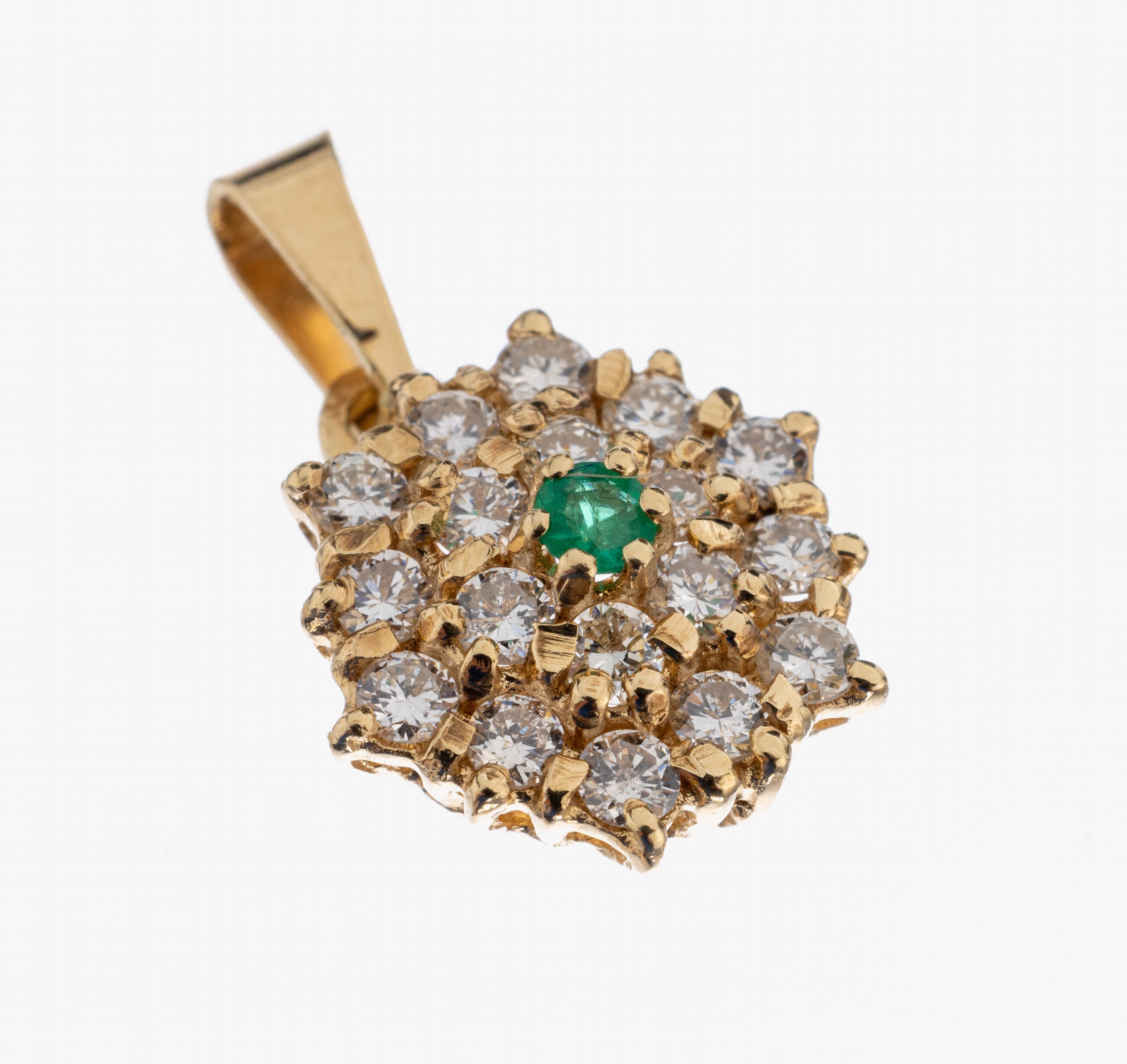 14 kt Gold Diamant Smaragd Anhänger, GG 585/000, rundfacett. Smaragd ca. 0.02 ct, 20 Diamanten zus. ca. 0.50 ct Weiß-get.Weiß/si, ca. 1.5 g