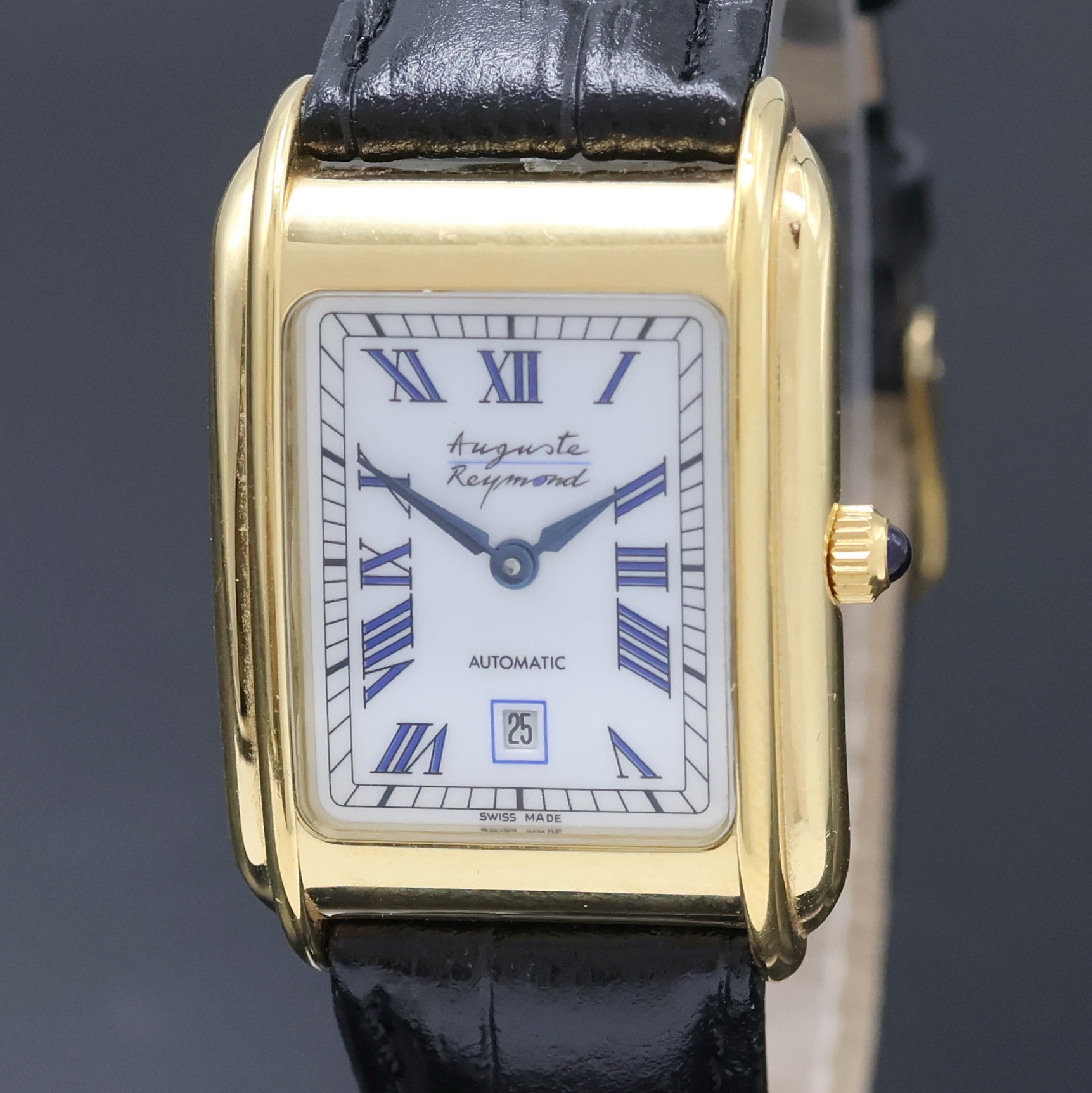 Detail a: AUGUSTE REYMOND rechteckige Armbanduhr, Schweiz um 2000, Automatik, verg. Metallgeh. m. aufgedr. Edelstahlboden beids. vergl., Schmuckkrone, weißes ...