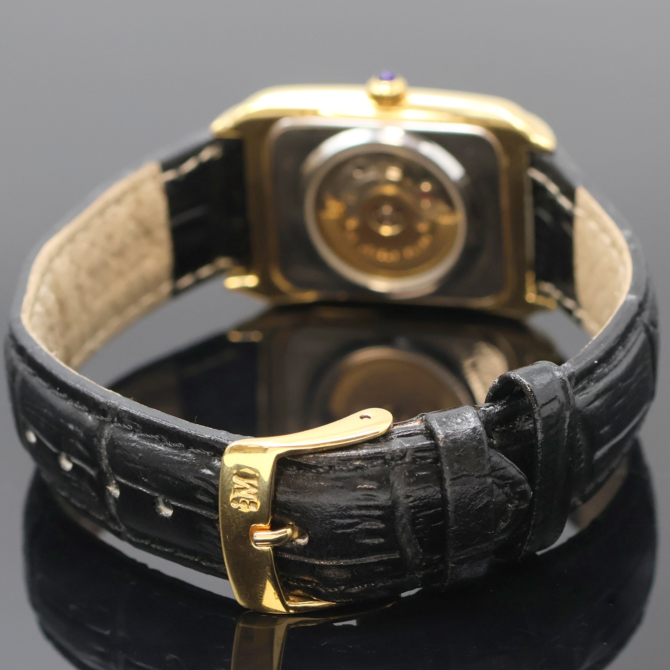 Detail b: AUGUSTE REYMOND rechteckige Armbanduhr, Schweiz um 2000, Automatik, verg. Metallgeh. m. aufgedr. Edelstahlboden beids. vergl., Schmuckkrone, weißes ...