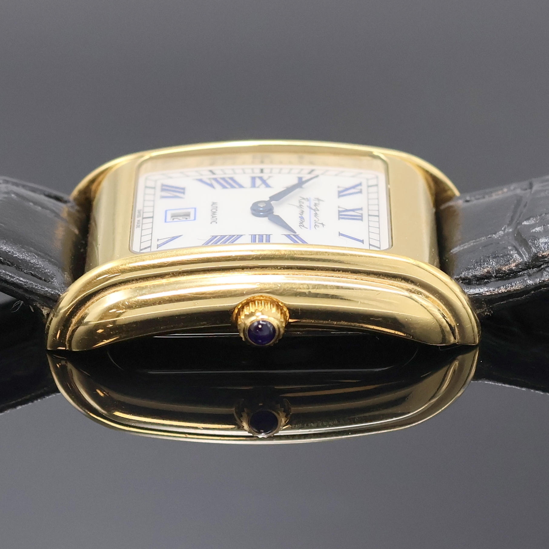 Detail c: AUGUSTE REYMOND rechteckige Armbanduhr, Schweiz um 2000, Automatik, verg. Metallgeh. m. aufgedr. Edelstahlboden beids. vergl., Schmuckkrone, weißes ...