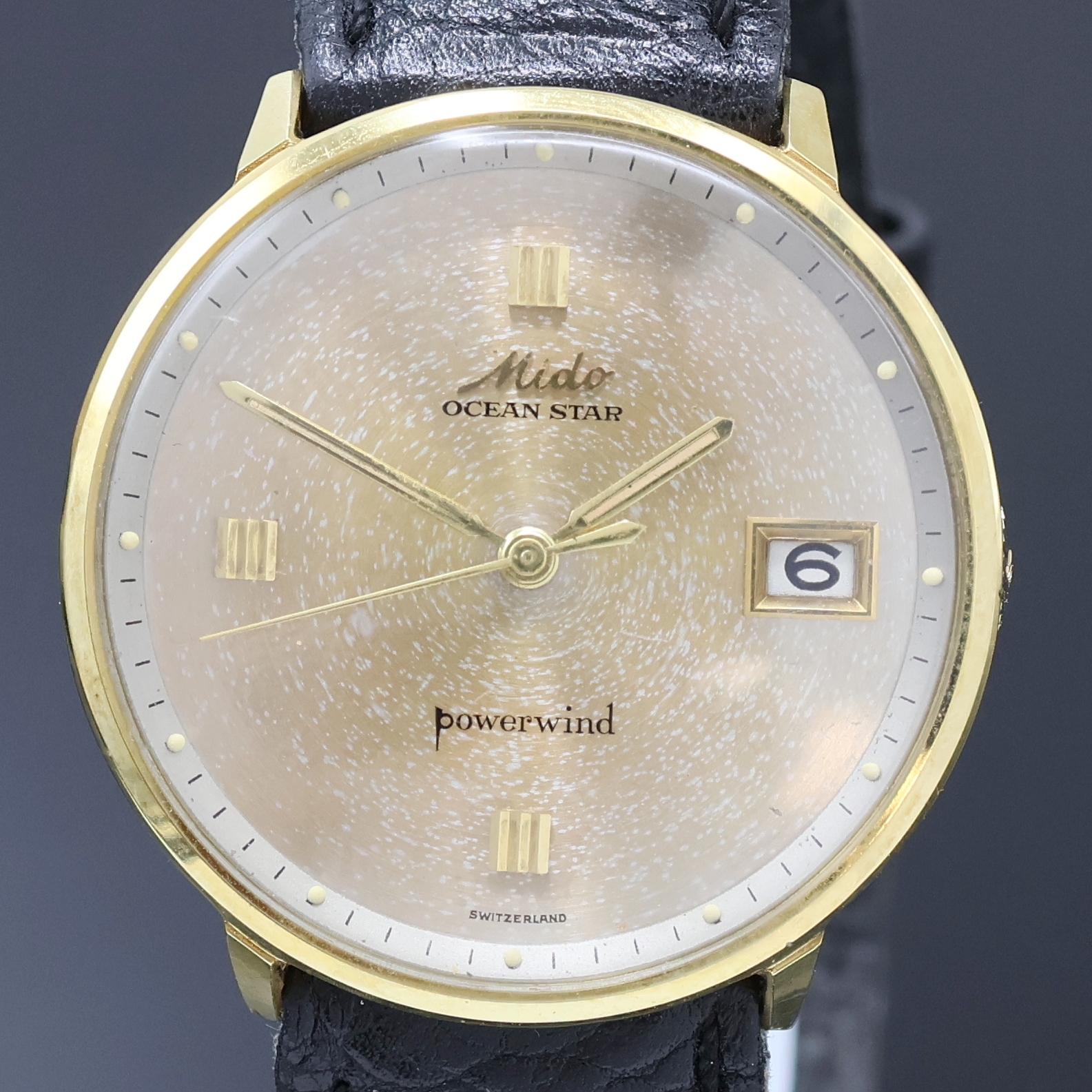 Detail a: MIDO vergoldete Herrenarmbanduhr OCEAN STAR powerwind, Automatik, Schweiz 1960er Jahre, Metall-Monocoque-Geh. hartverg., Lederband m. verg. orig. ...
