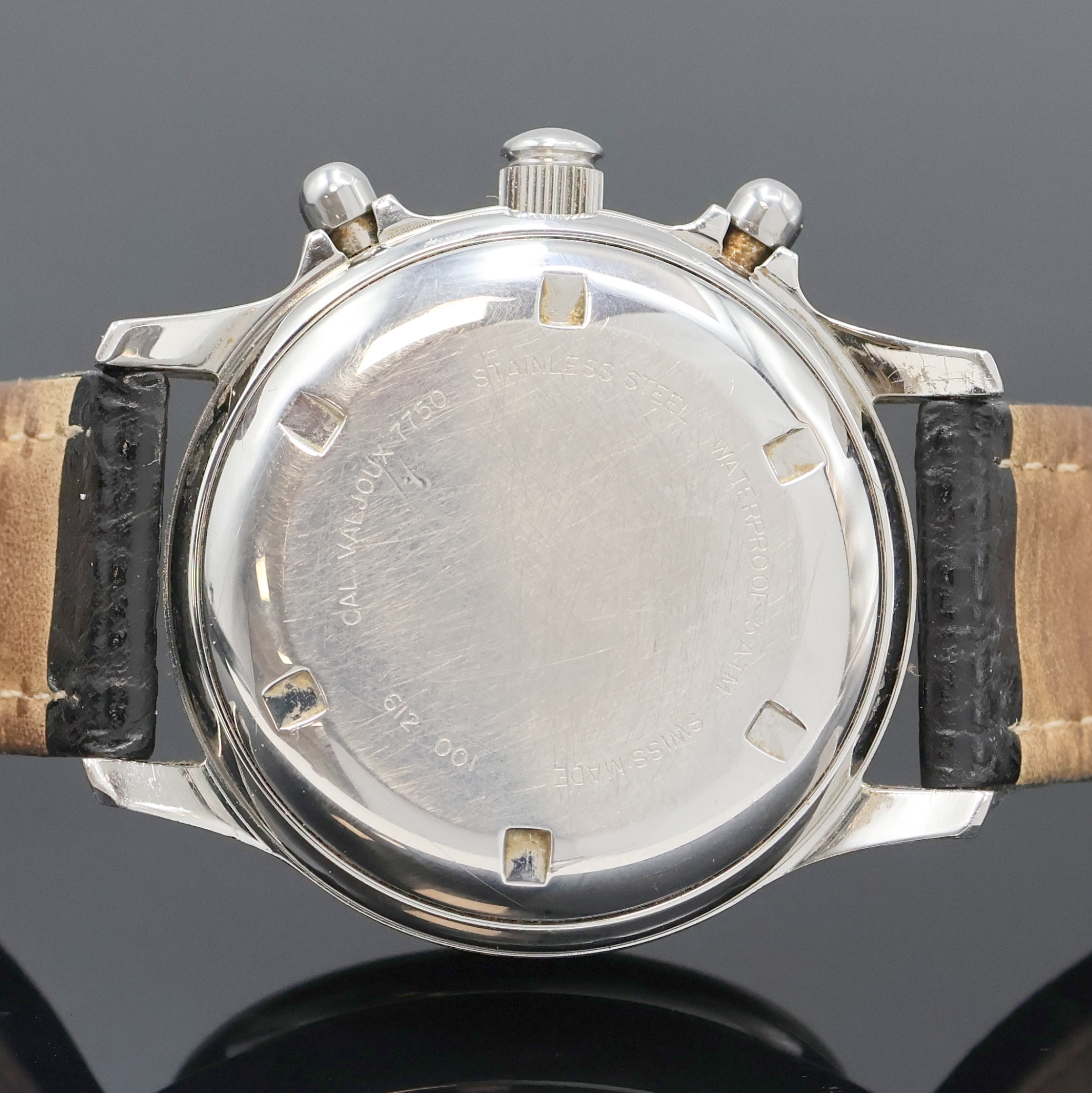 Detail c: GENÉE Armbandchronograph in Stahl, Automatik, Schweiz um 1990, Boden verschr., schwarzes Zifferbl. m. silb. Hilfsblättern, Anz. v. Std., Min., kl. ...