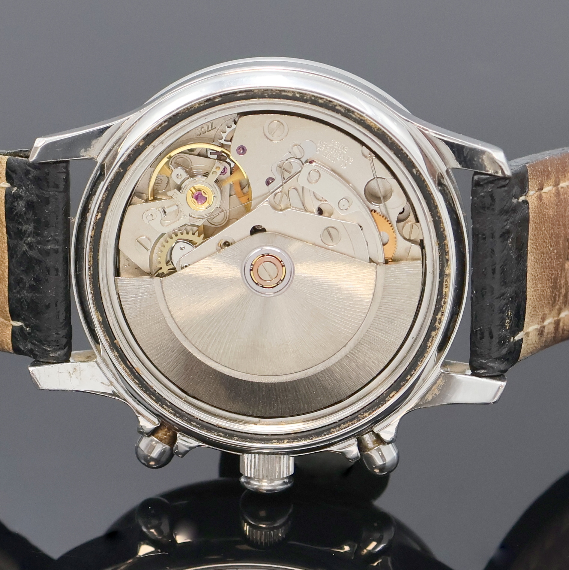 Detail e: GENÉE Armbandchronograph in Stahl, Automatik, Schweiz um 1990, Boden verschr., schwarzes Zifferbl. m. silb. Hilfsblättern, Anz. v. Std., Min., kl. ...